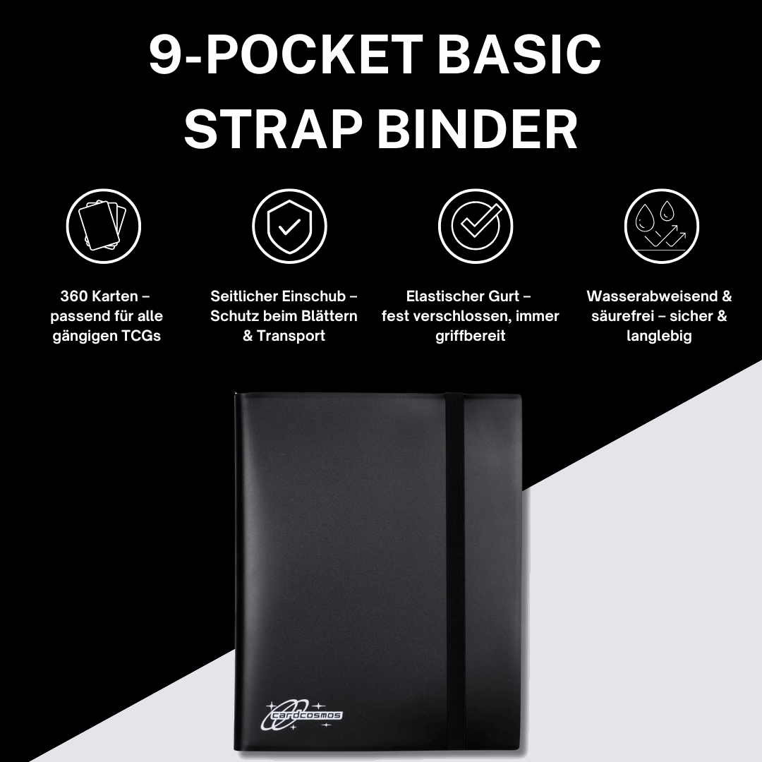 cardcosmos - 9 Pocket Strap Premium Leather Binder - Schwarz