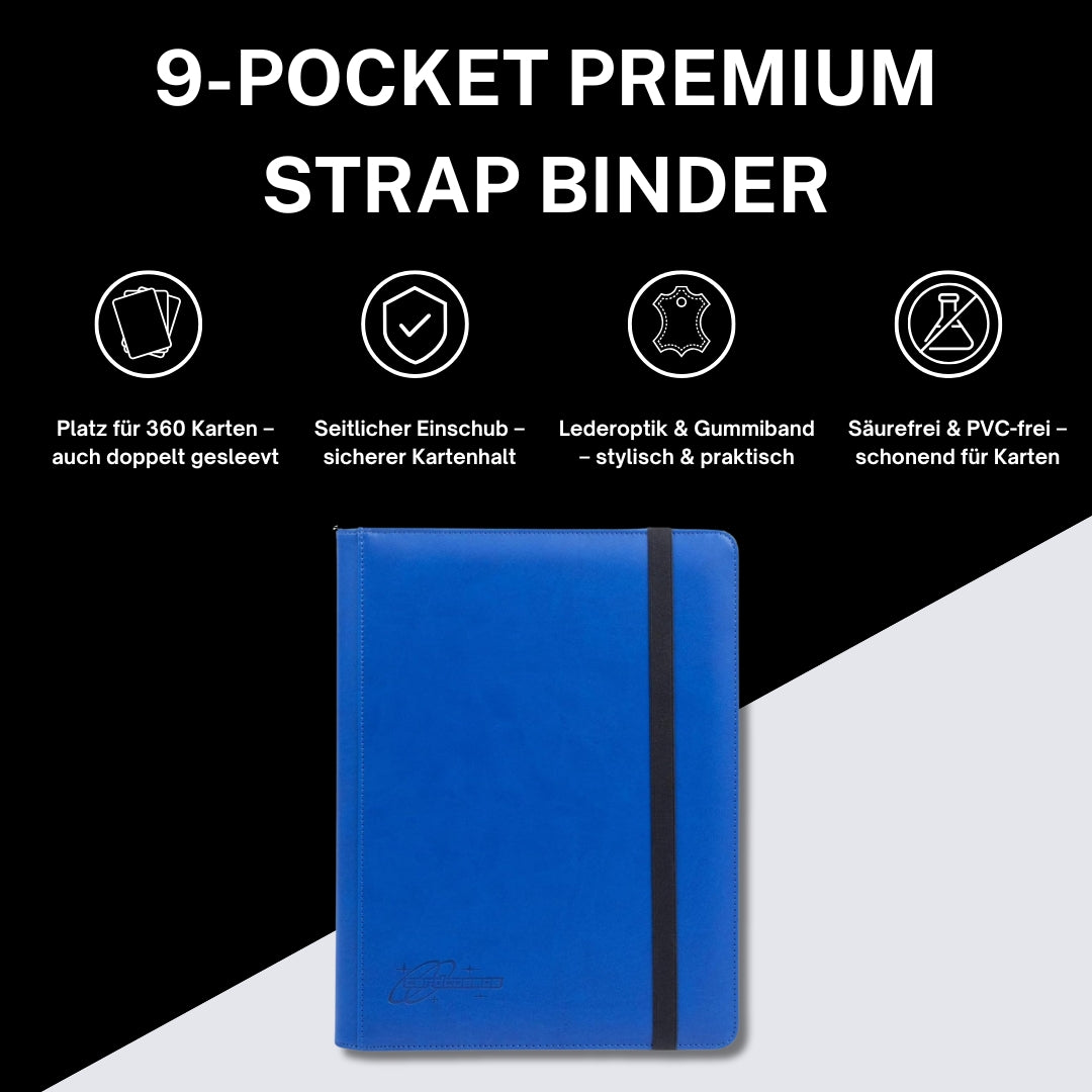 cardcosmos - 9 Pocket Strap Premium Leather Binder - Dunkelblau