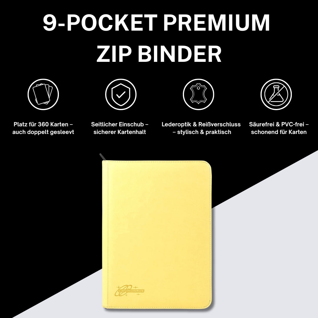 cardcosmos - 9 Pocket Zip Premium Leather Binder - Yellow