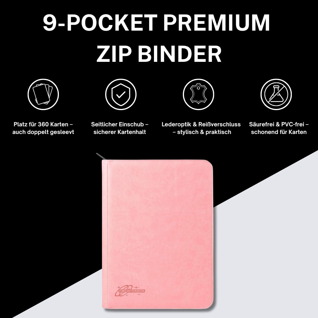 cardcosmos - 9 Pocket Zip Premium Leather Binder - Pink