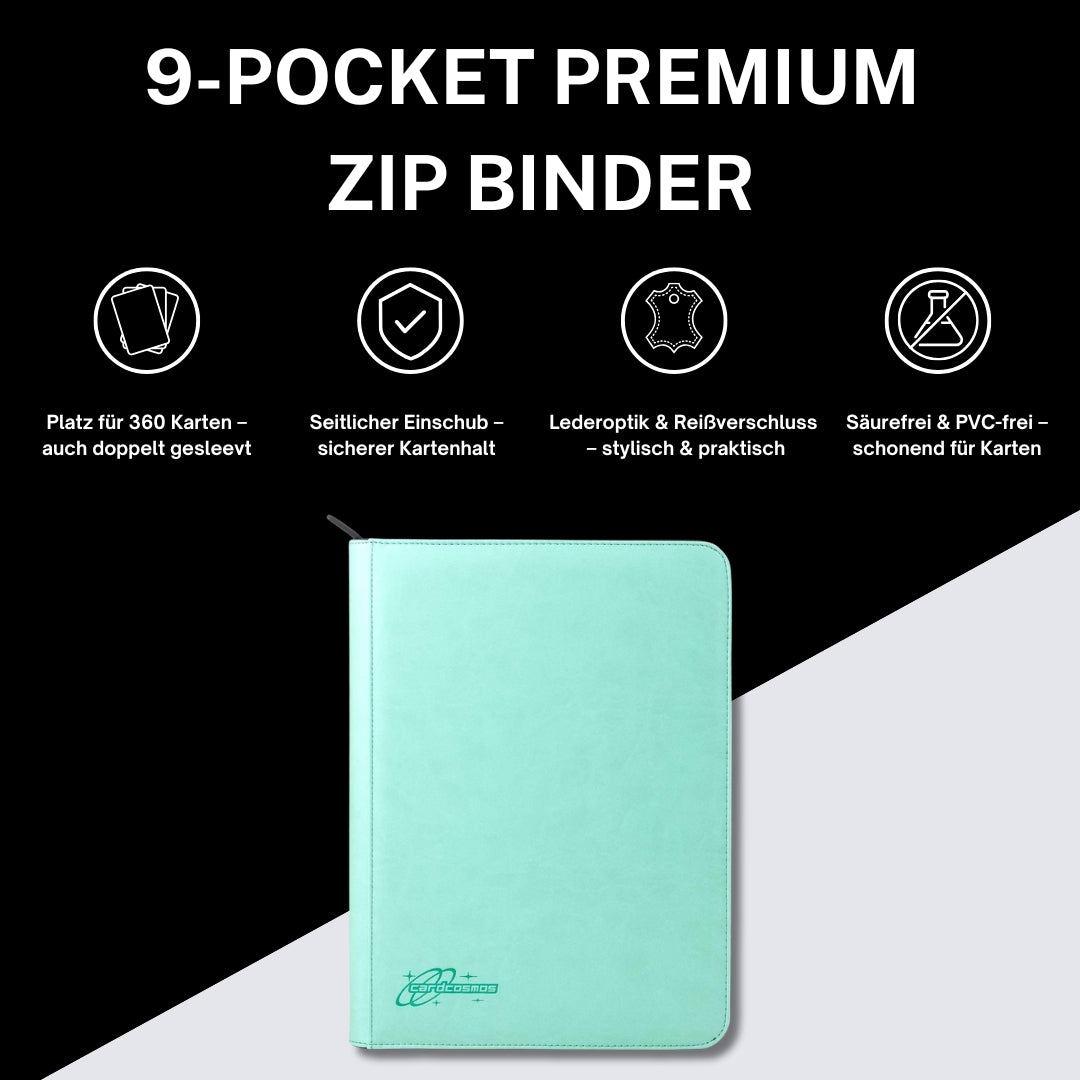 cardcosmos - 9 Pocket Zip Premium Leather Binder - Mintgrün