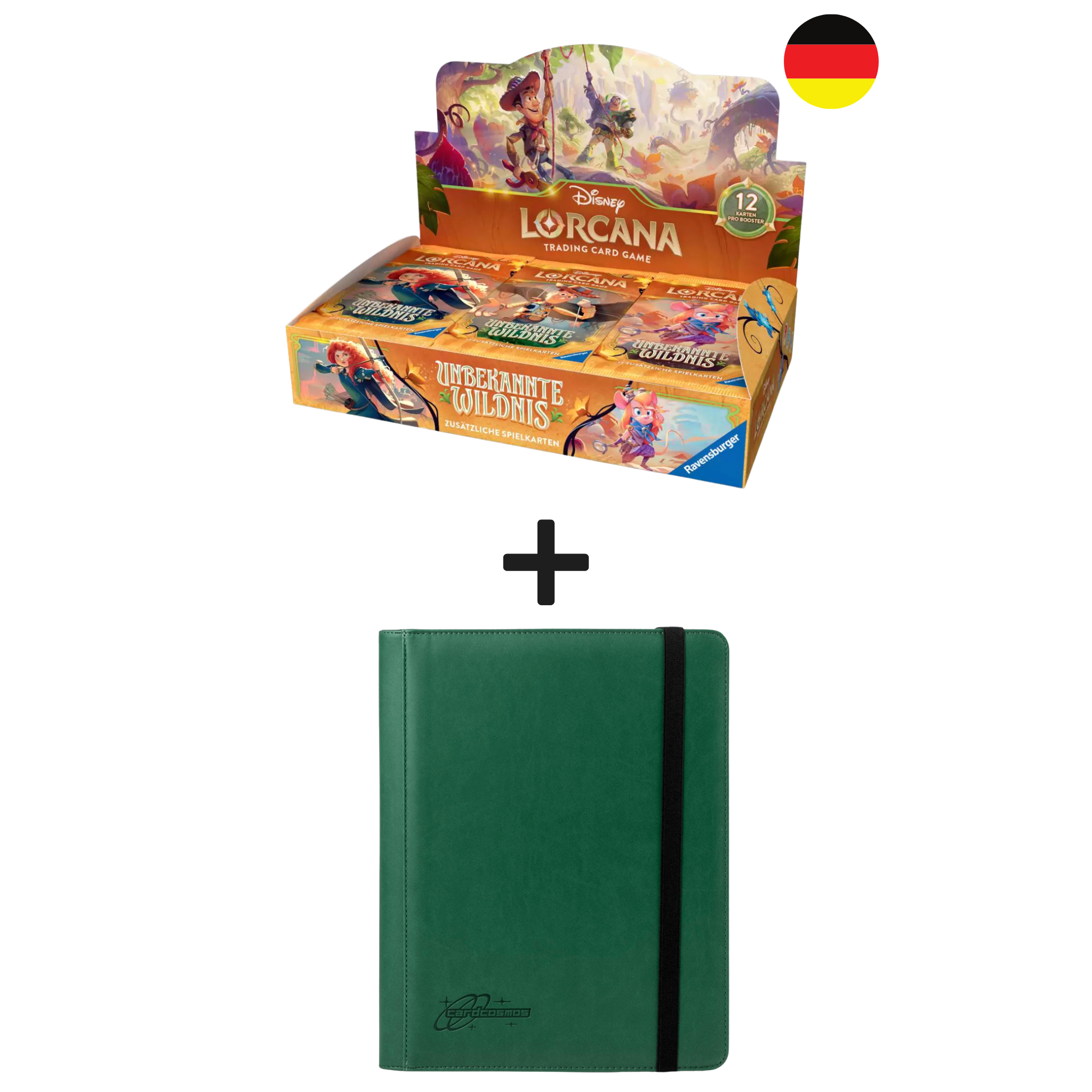 Disney Lorcana Unbekannte Wildnis Display DE + 9 Pocket Binder Dunkelgrün