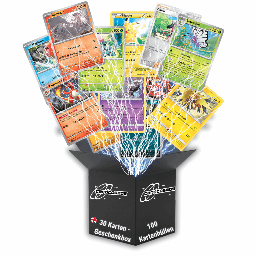 Pokémon Karten Set Englisch – 30 Karten inkl. 4 Holo + 100 Kartenhüllen