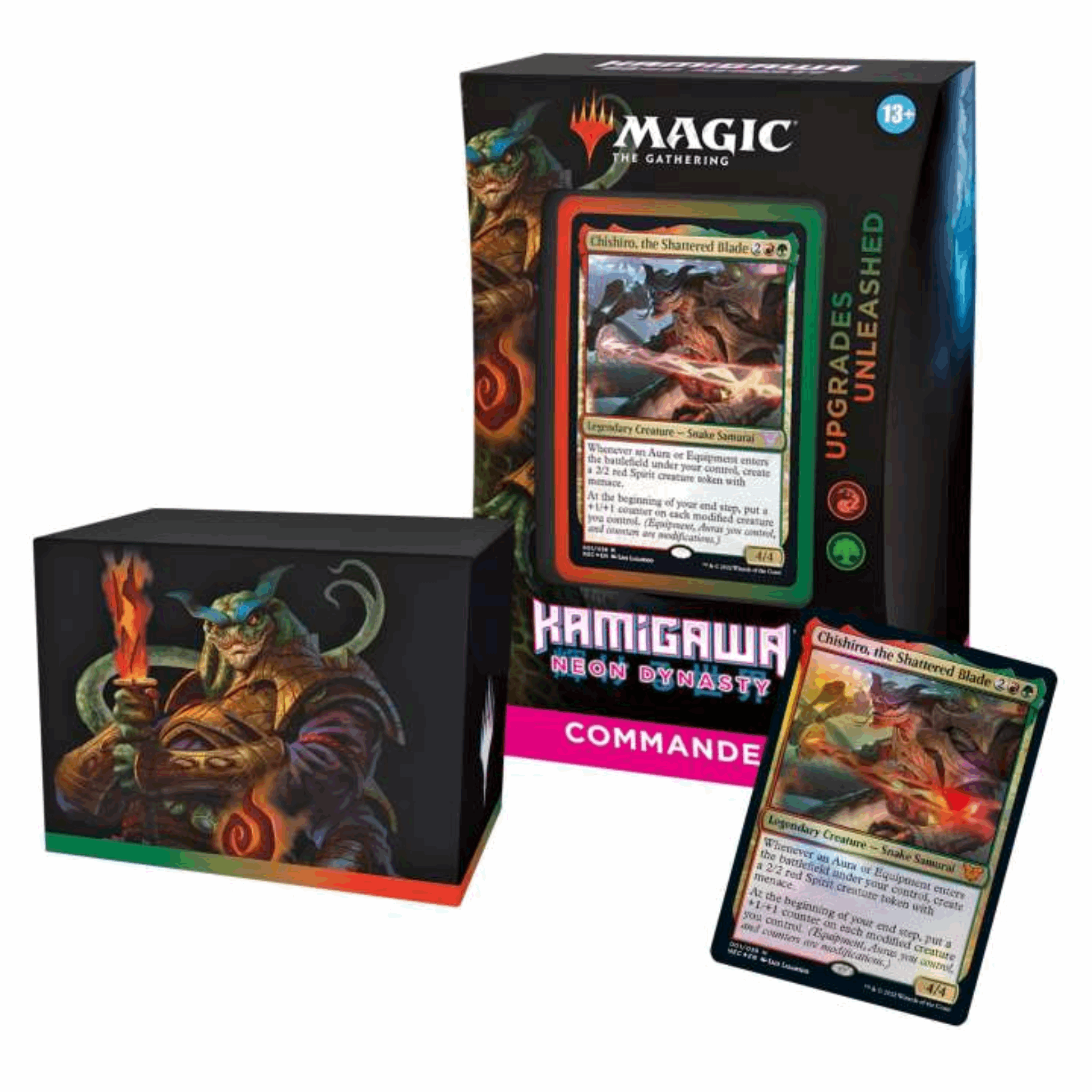 Magic: The Gathering - Kamigawa: Neon Dynasty Commander Deck Upgrades Unleashed - EN Box und Karte