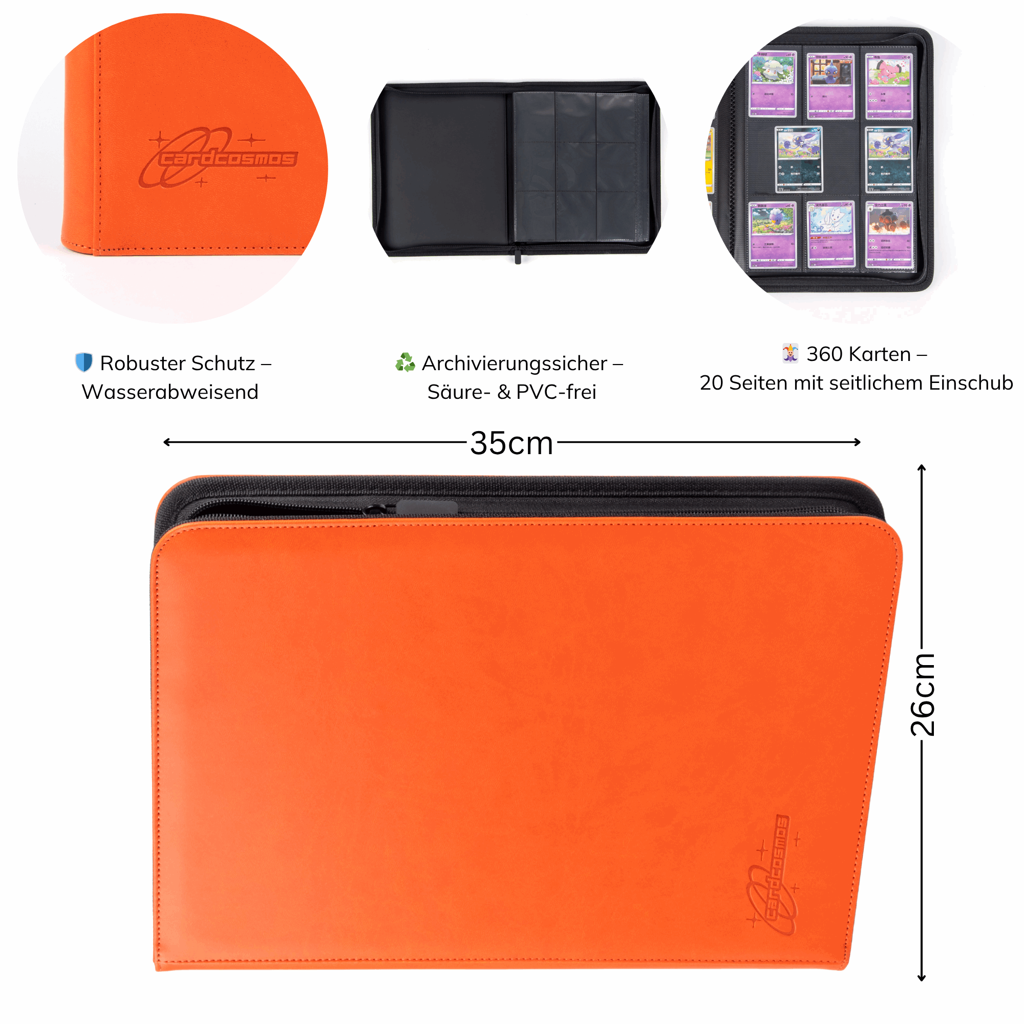 cardcosmos - 9 Pocket Zip Premium Leather Binder - Orange