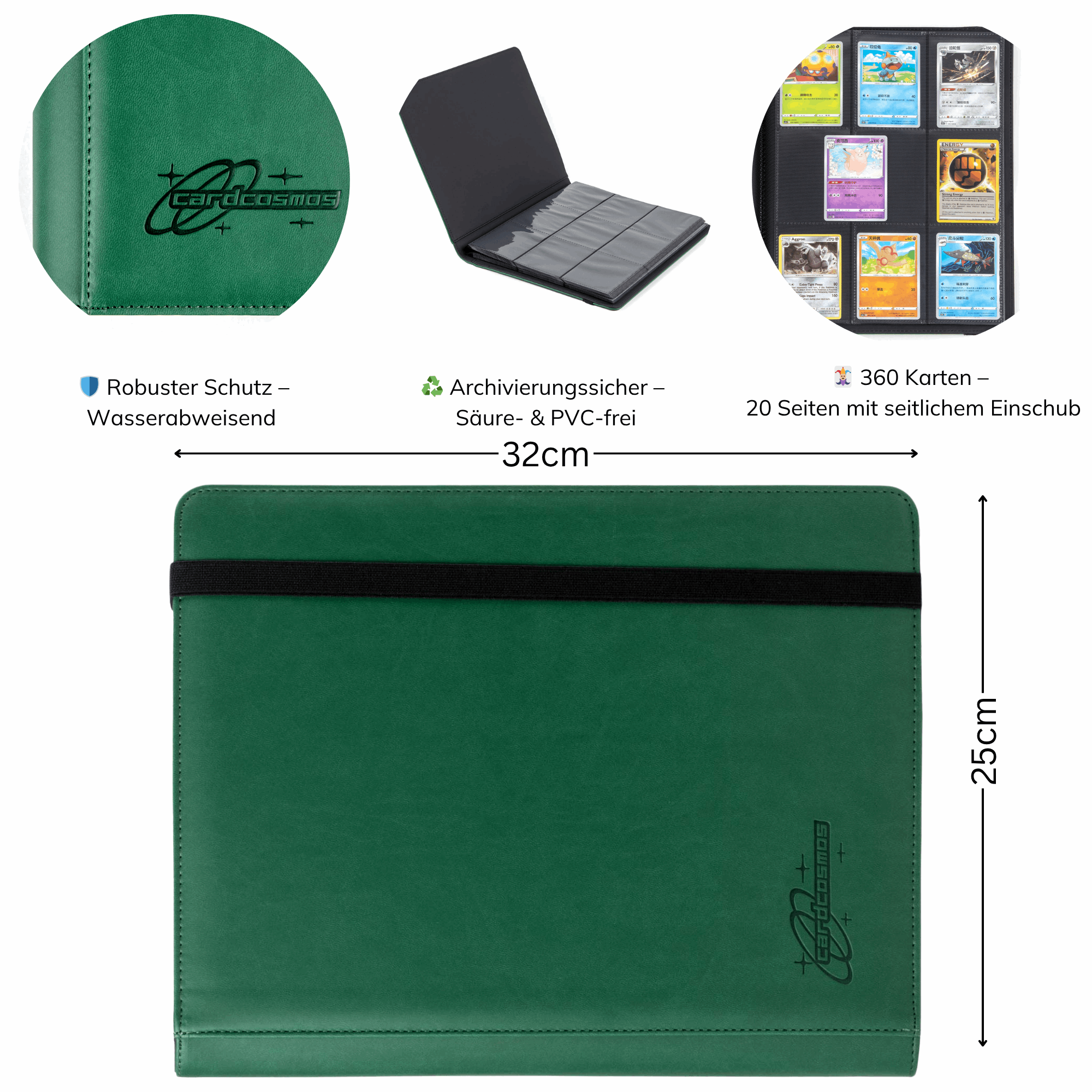 cardcosmos - 9 Pocket Strap Premium Leather Binder - Dunkelgrün