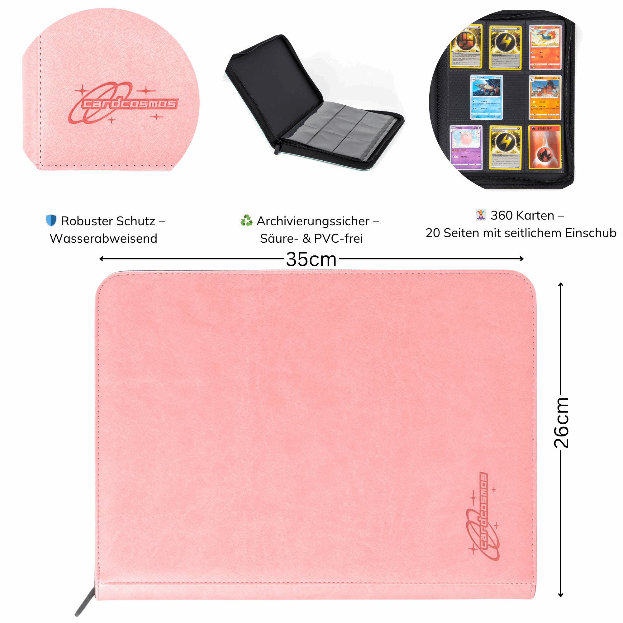 cardcosmos - 9 Pocket Zip Premium Leather Binder - Pink