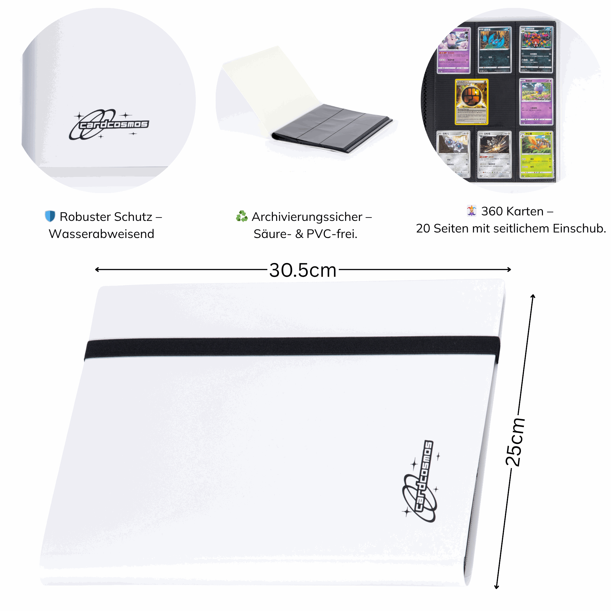 cardcosmos - 9 Pocket Basic Strap Binder - Weiß Maße