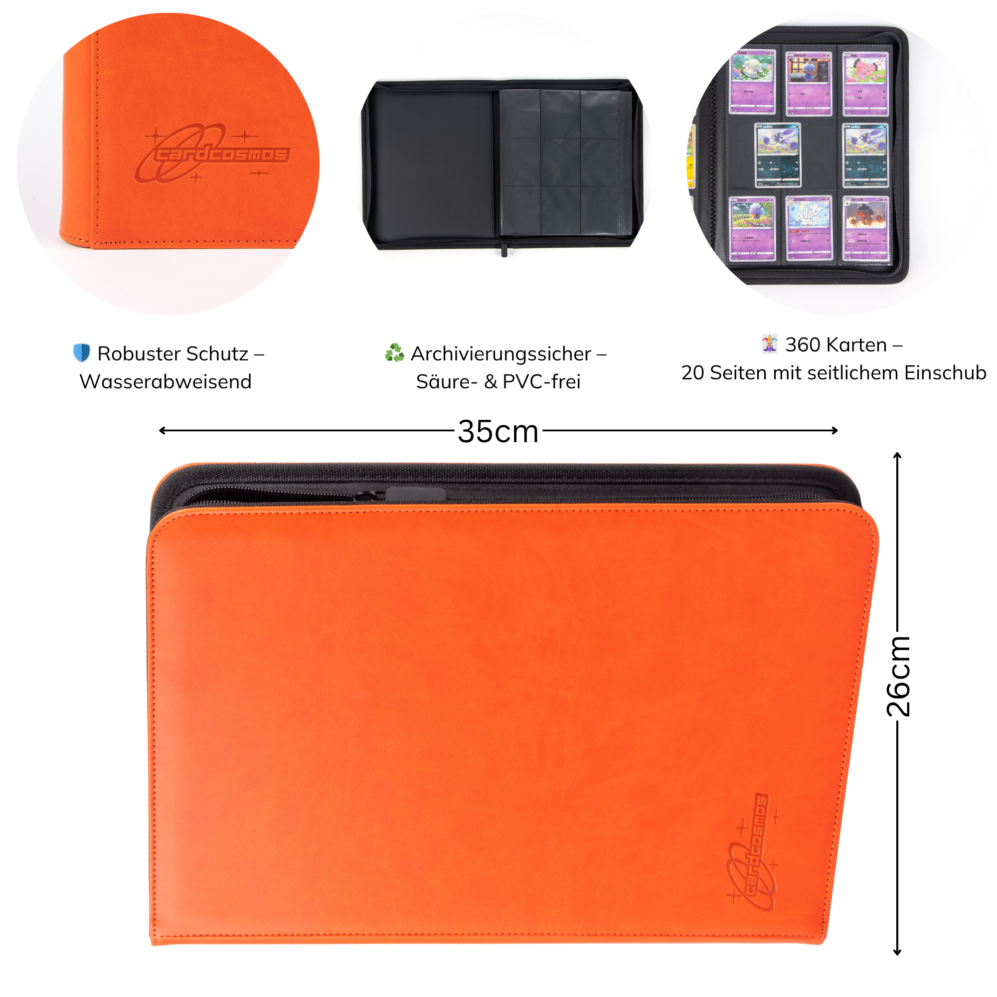 cardcosmos - 9 Pocket Zip Premium Leather Binder - Orange