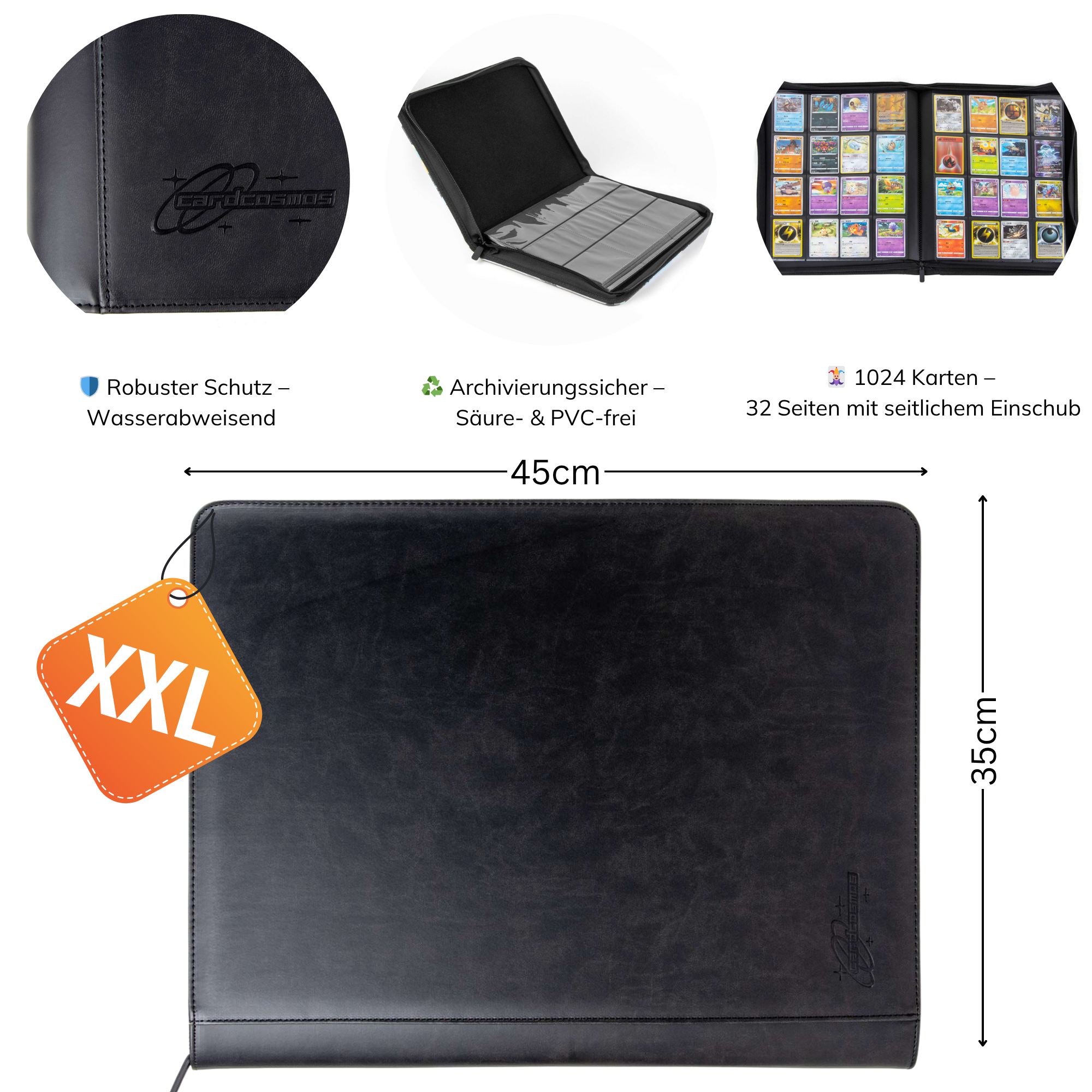 cardcosmos - 16 Pocket Zip Premium XXL Leather Binder - Black