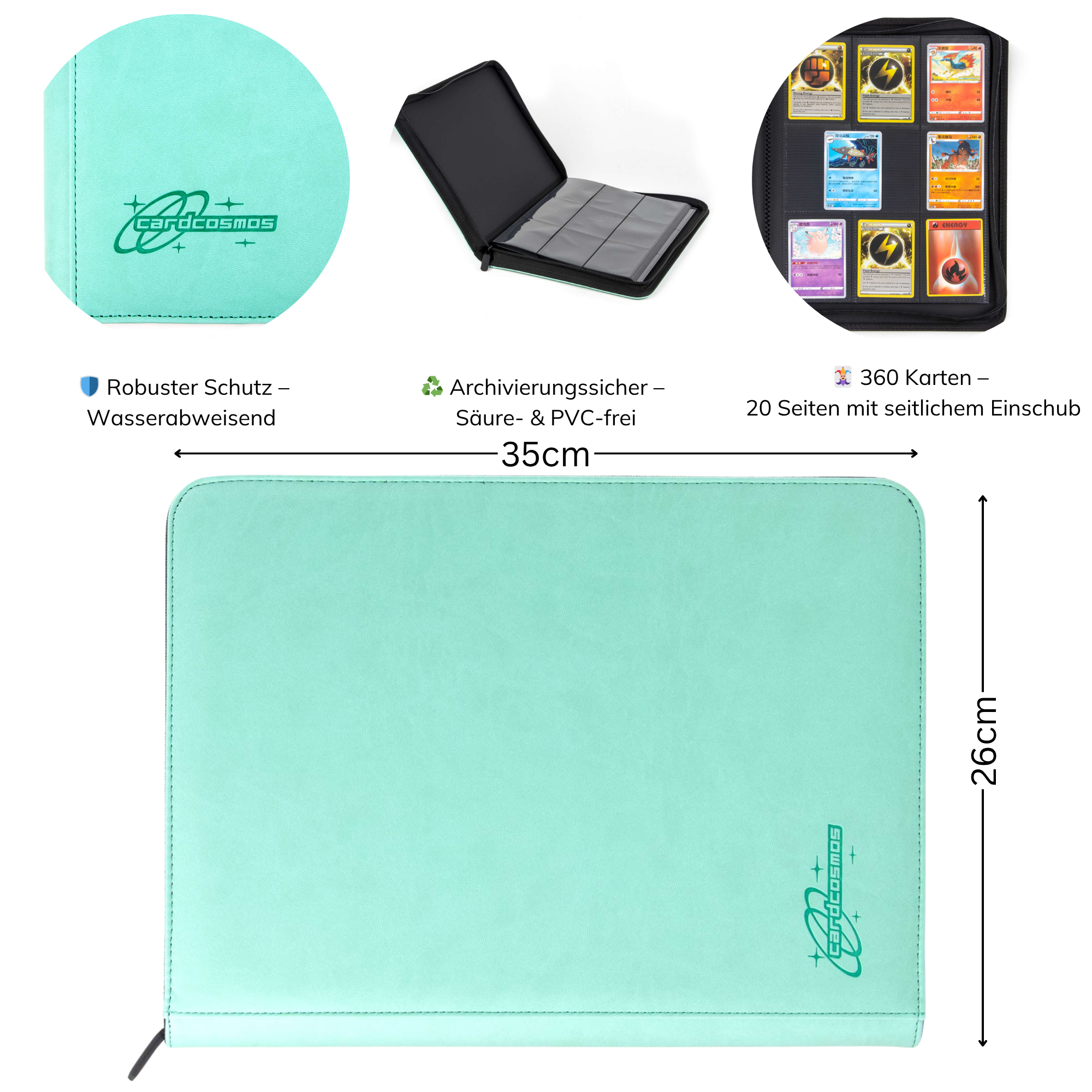 cardcosmos - 9 Pocket Zip Premium Leather Binder - Mintgrün
