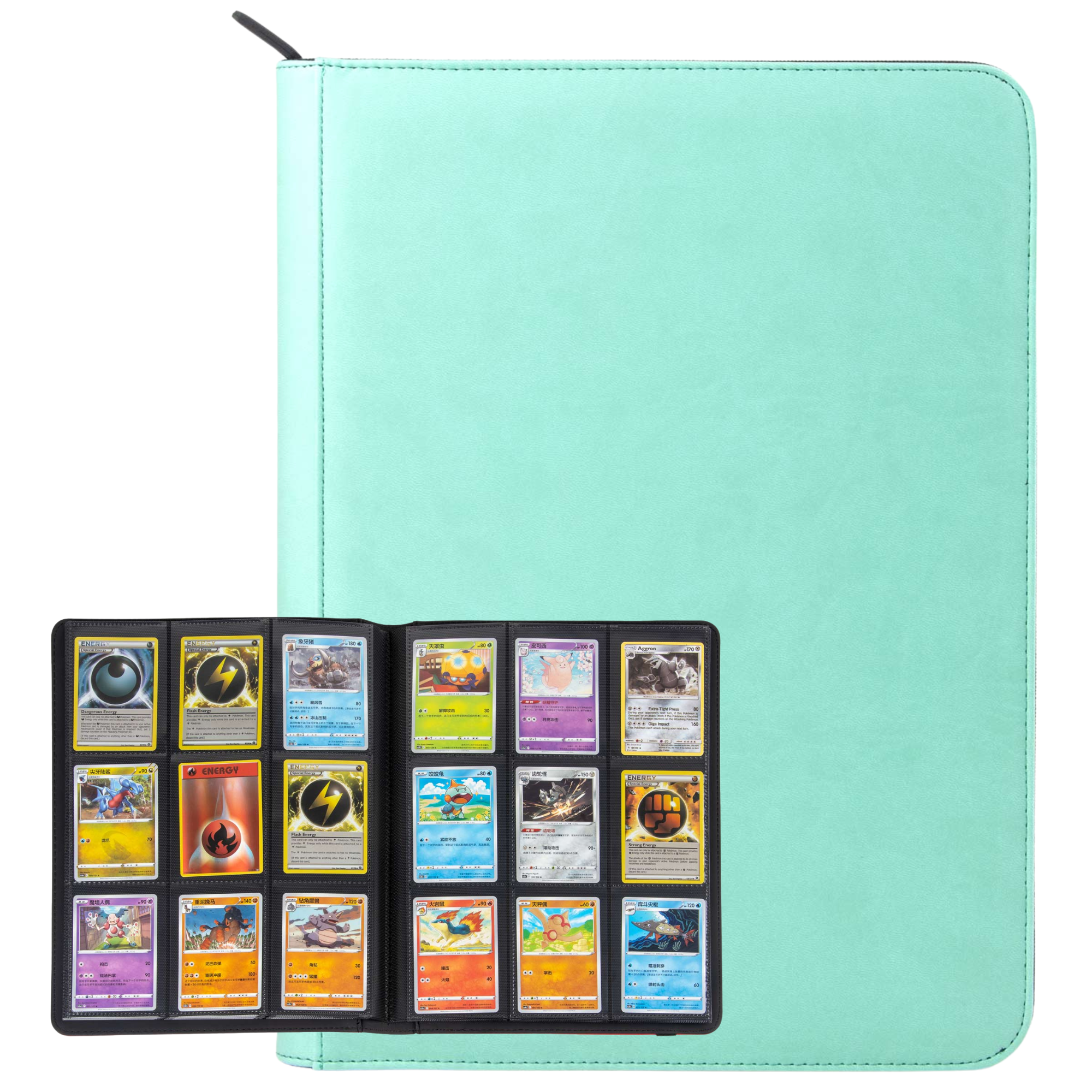 cardcosmos - 9 Pocket Zip Premium Leather Binder - Mint Green