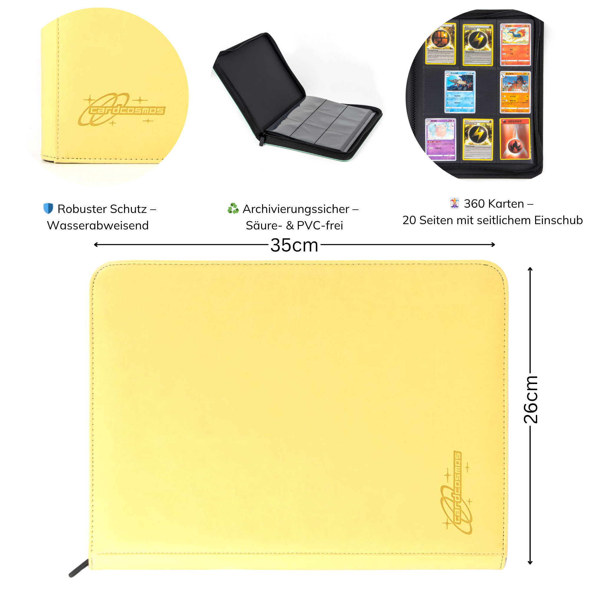 cardcosmos - 9 Pocket Zip Premium Leather Binder - Yellow