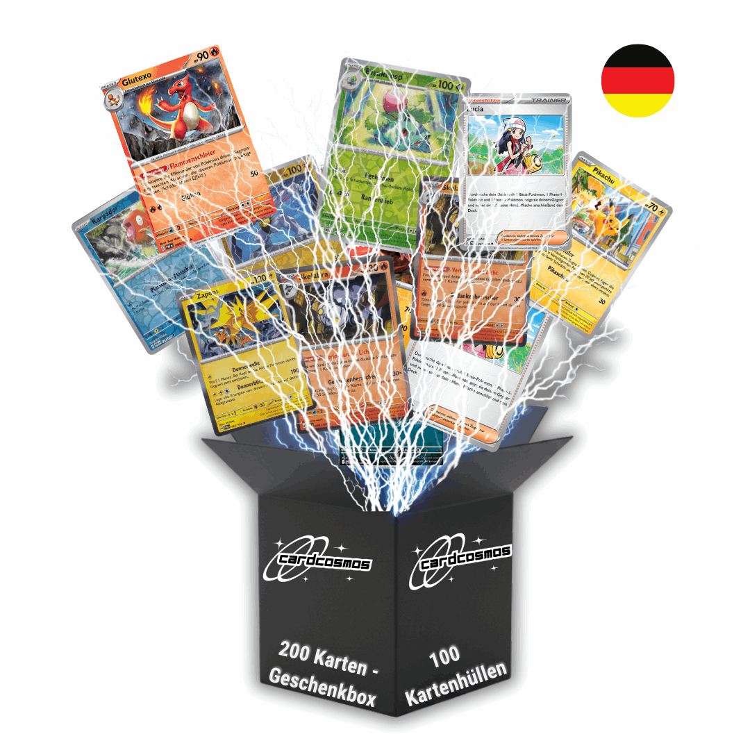Pokémon Karten Set Deutsch – 200 Karten inkl. 25 Holo + 100 Kartenhüllen
