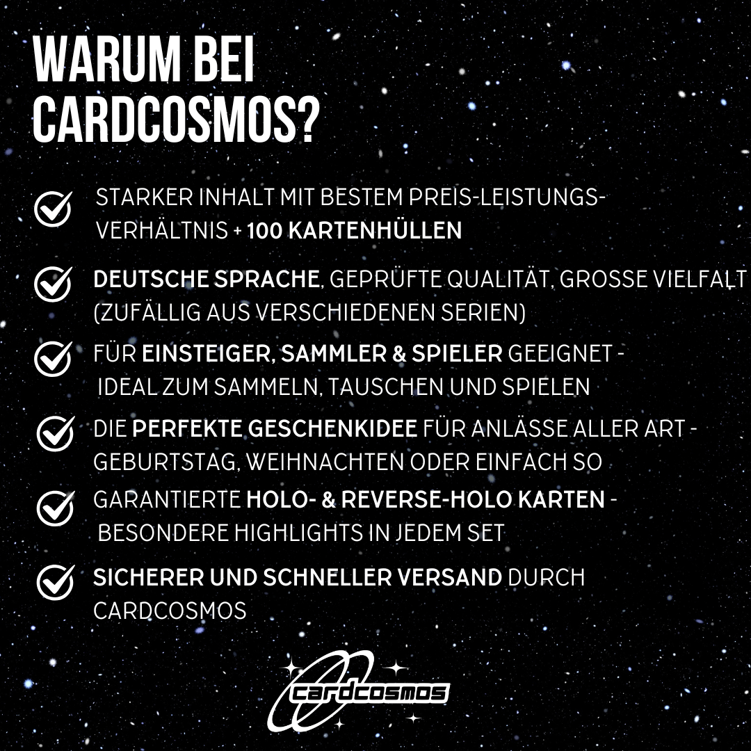 Pokémon Karten Set Deutsch – 200 Karten inkl. 25 Holo + 100 Kartenhüllen