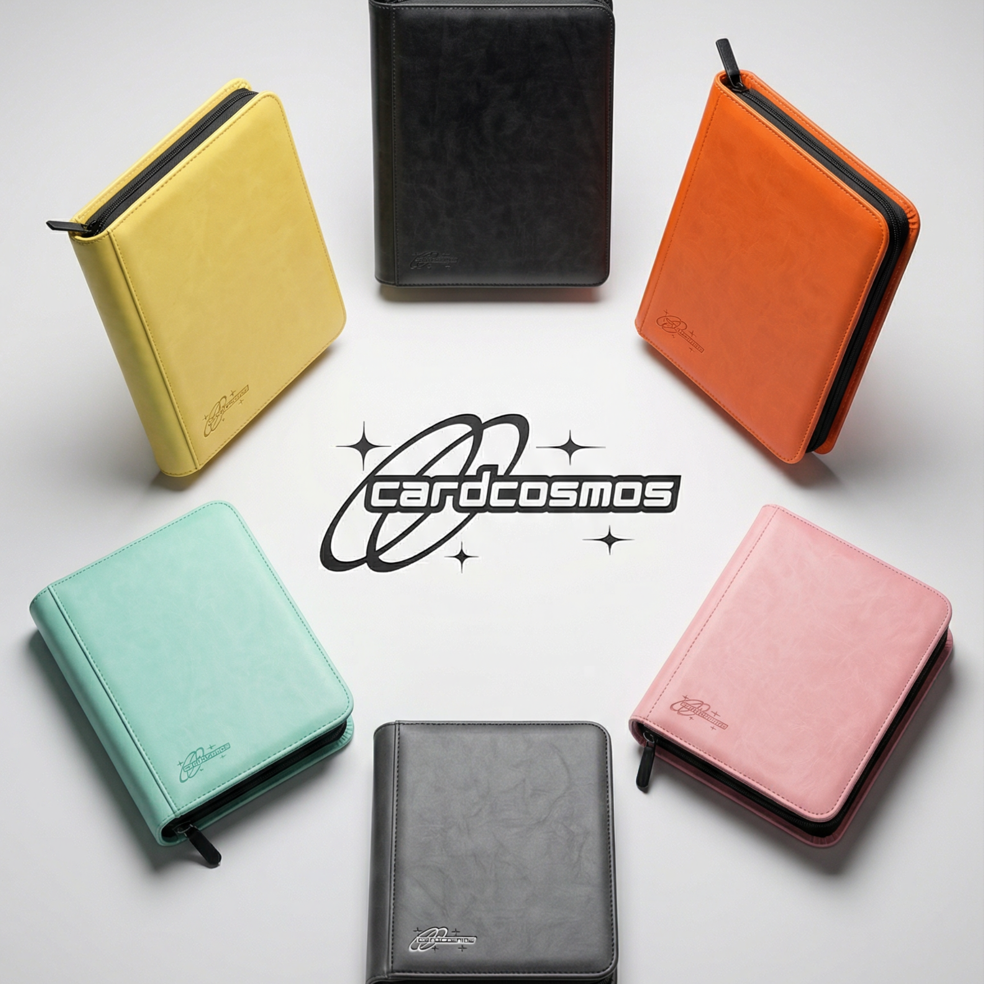 cardcosmos - 9 Pocket Zip Premium Leather Binder - Black/Silver