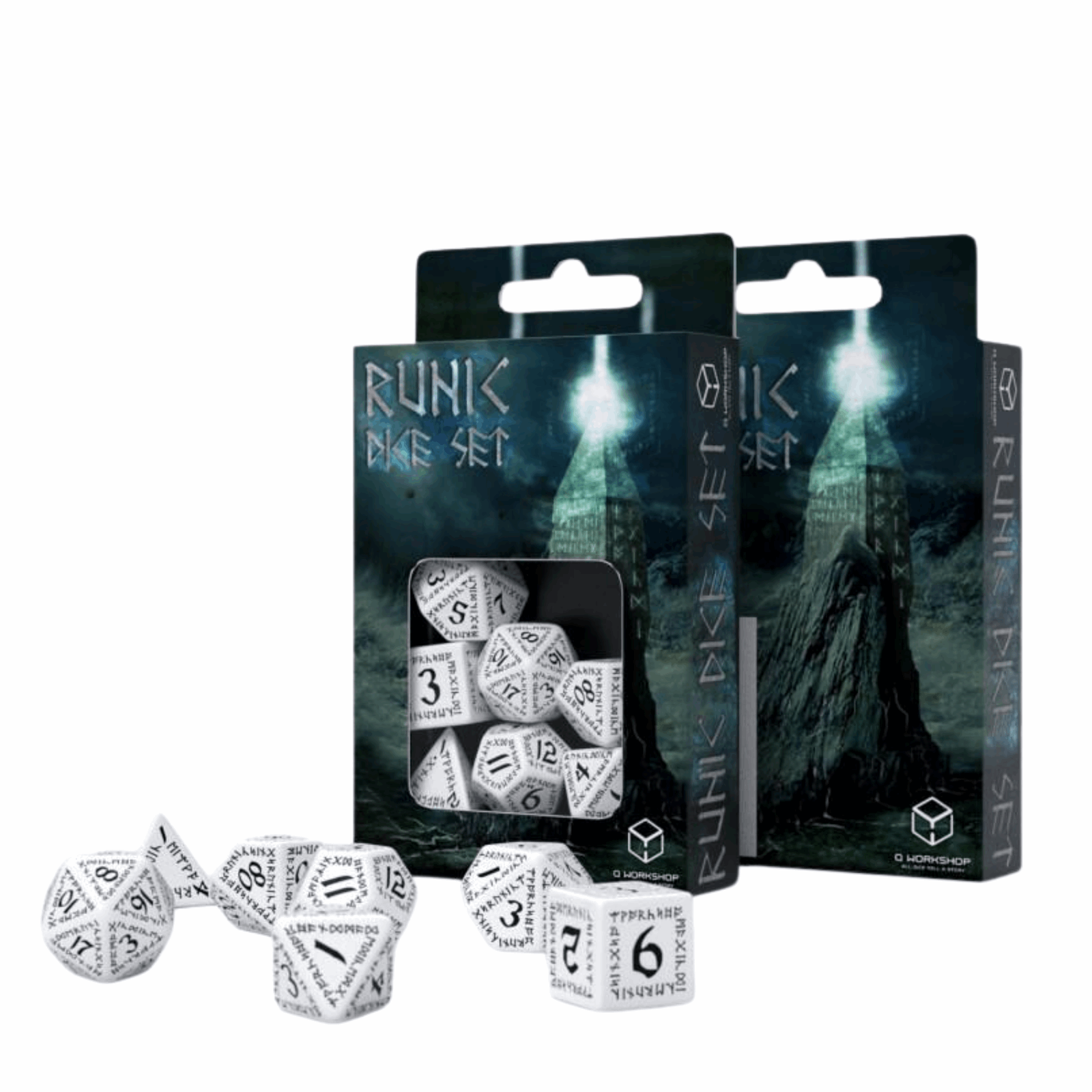 NEW IN BOX ©2019 Q WORKSHOP CLASSIC RUNIC WHITE AND RED DICE SET OF 7 NEW IN BOX ©2019 Q WORKSHOP CLASSIC RUNIC WHITE AND RED DICE SET OF 7