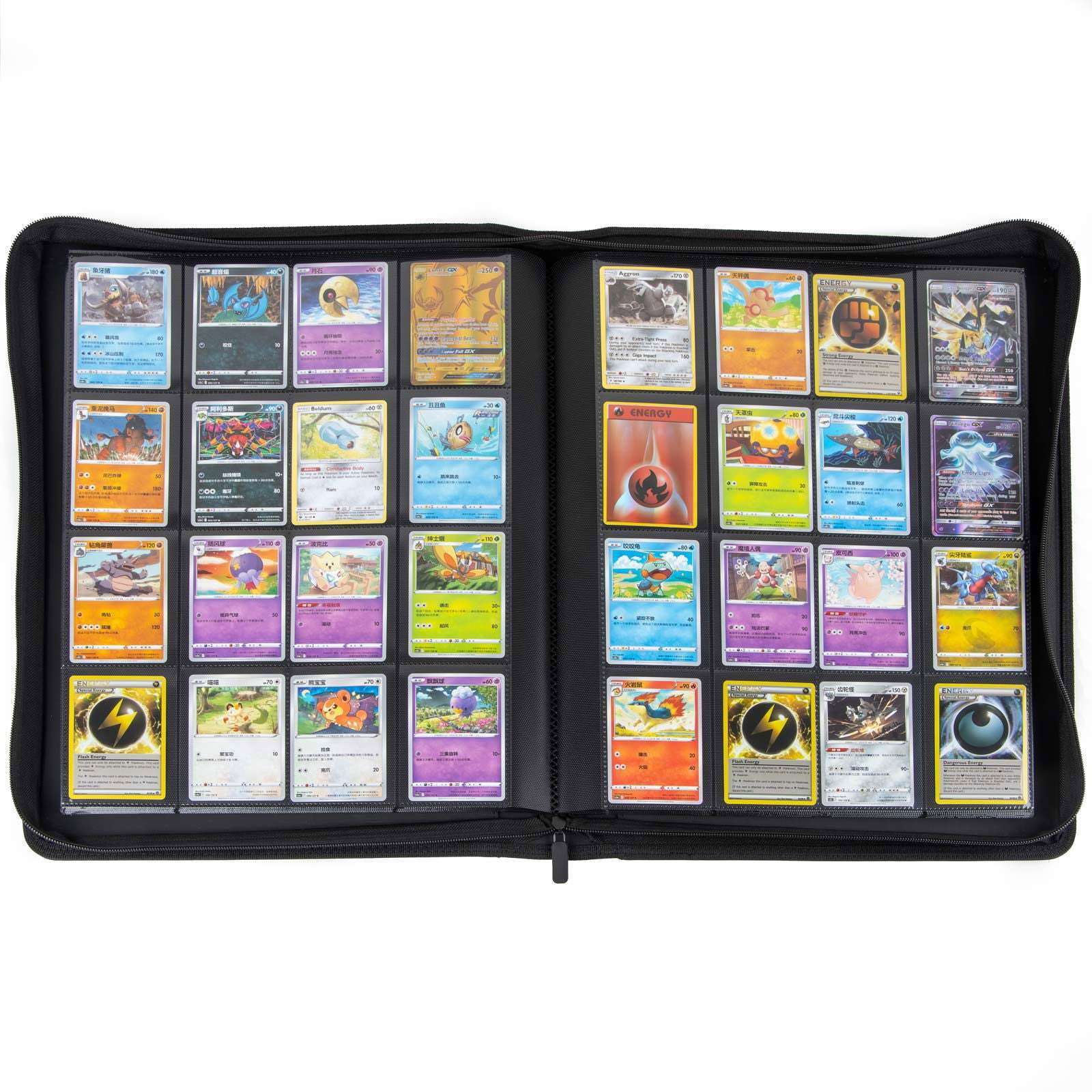 cardcosmos - 16 Pocket Zip Premium XXL Leather Binder - Schwarz - cardcosmos
