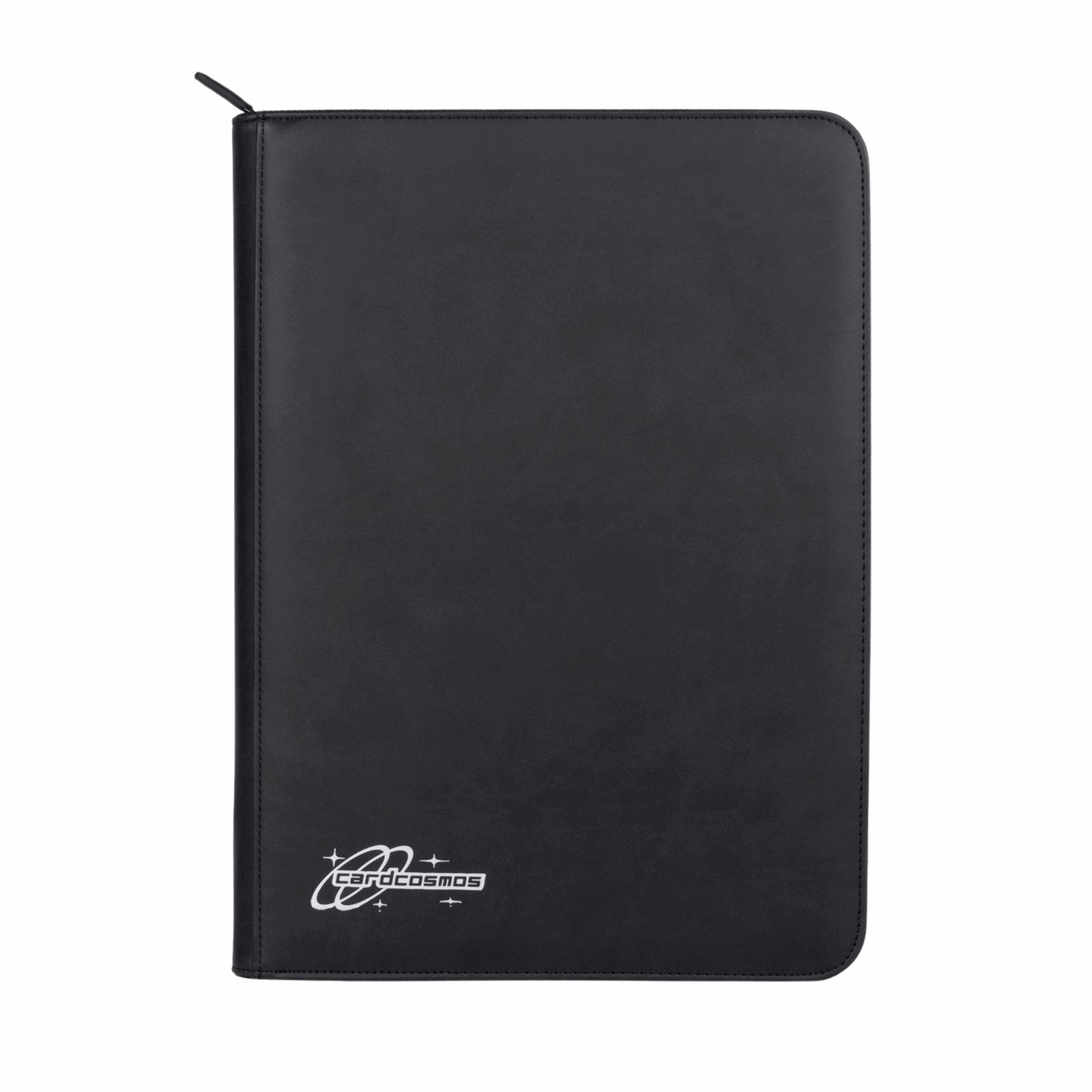 cardcosmos - 9 Pocket Zip Premium Leather Binder - Schwarz/Silber