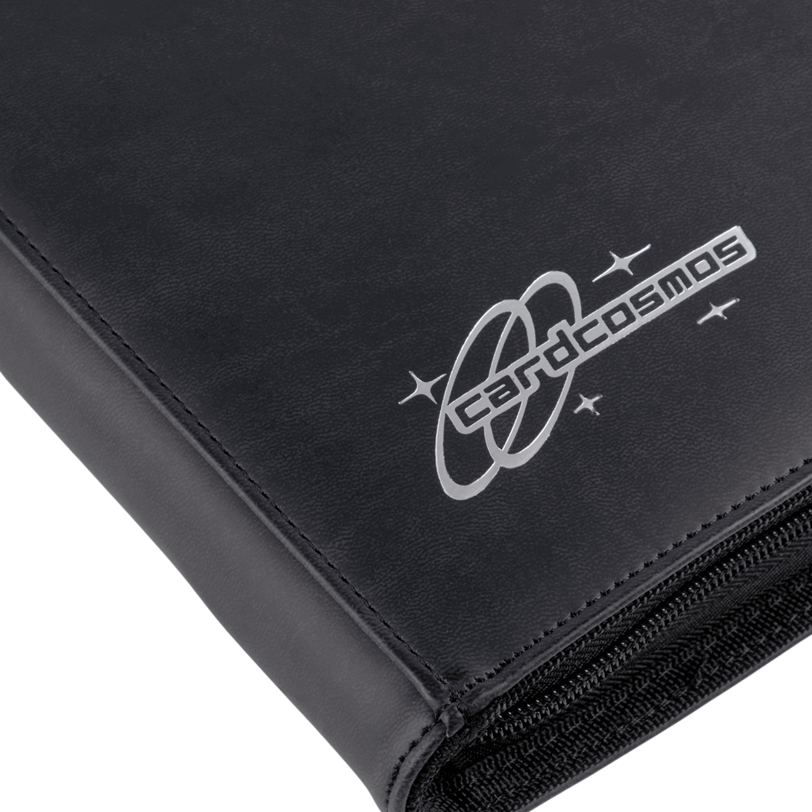 cardcosmos - 9 Pocket Zip Premium Leather Binder - Schwarz/Silber