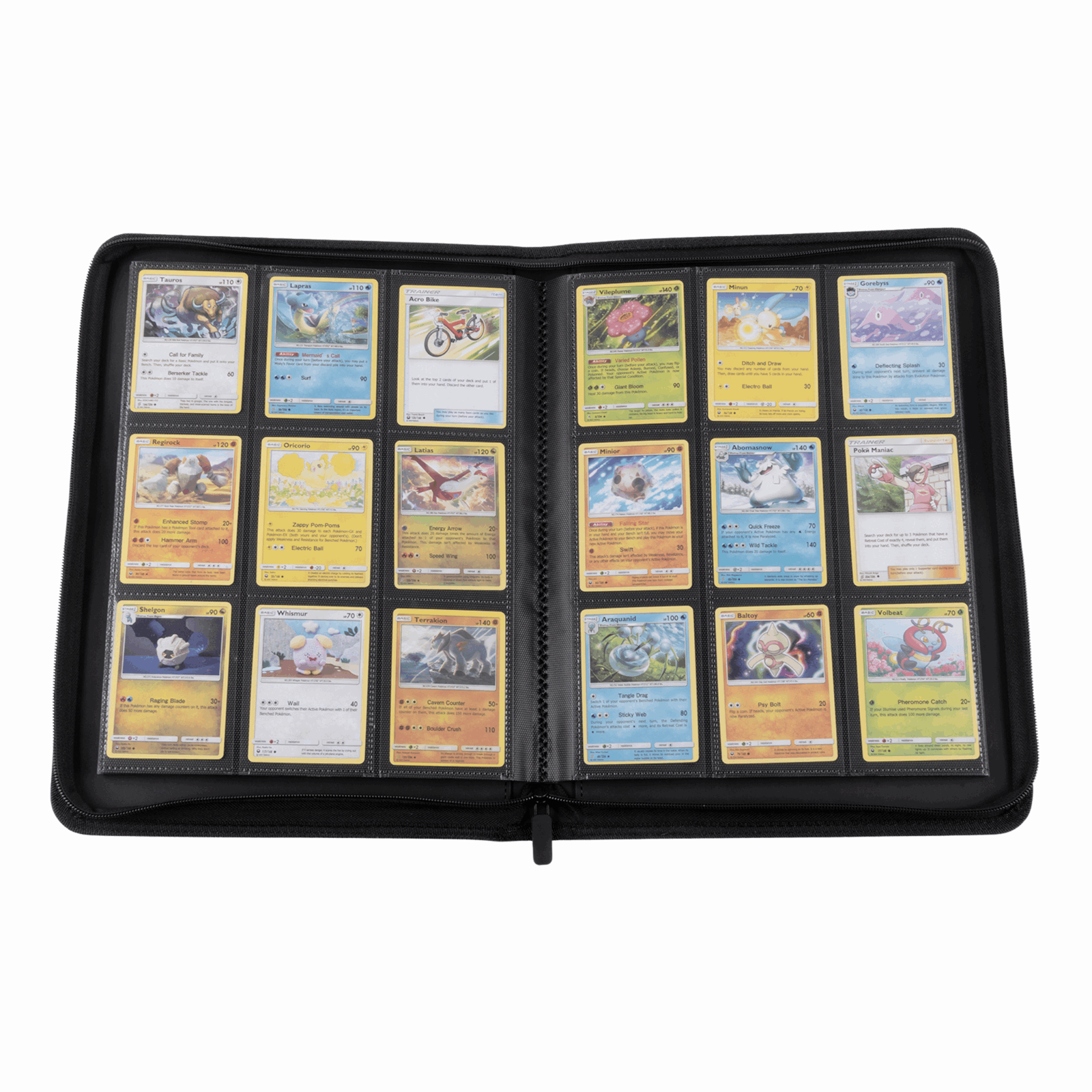 cardcosmos - 9 Pocket Zip Premium Leather Binder - Schwarz/Silber