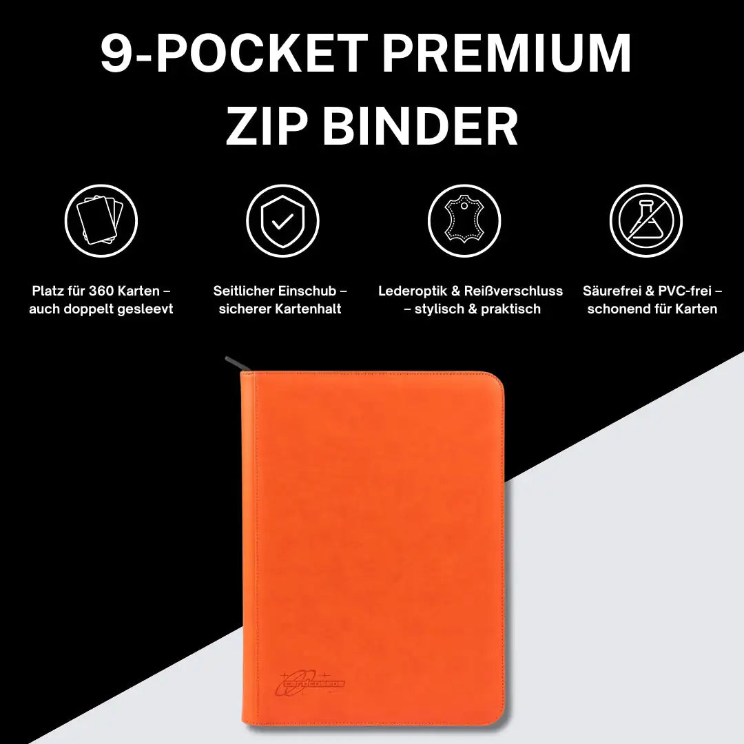 cardcosmos - 9 Pocket Zip Premium Leather Binder - Orange