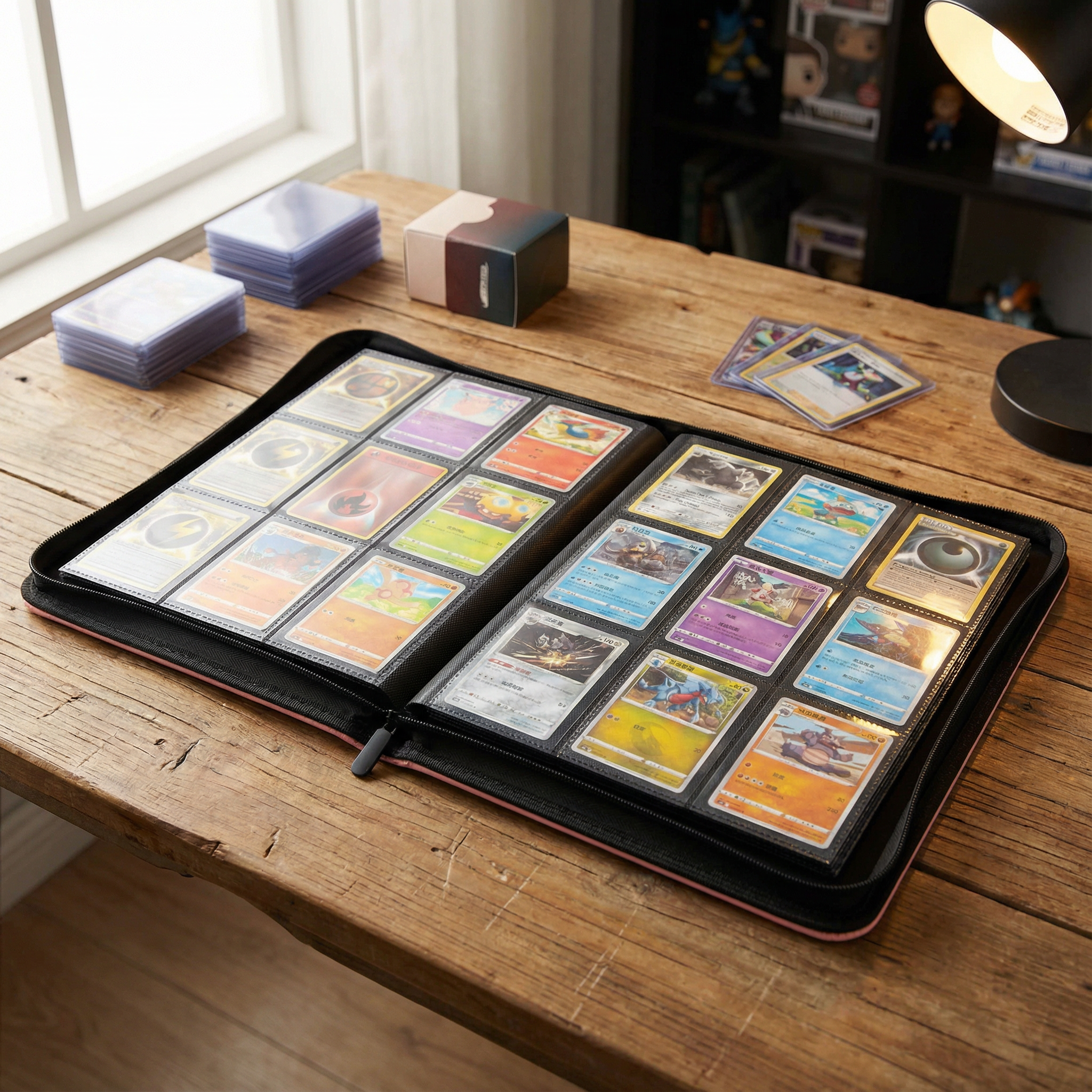 cardcosmos - 9 Pocket Zip Premium Leather Binder - Pink