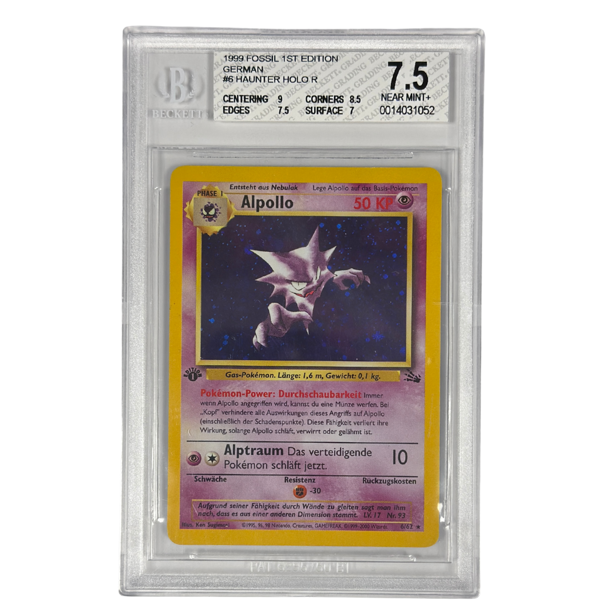 Pokémon - Alpollo Holo #6/62 (Fossil 1st Edition) – BGS 7.5 Near Mint+