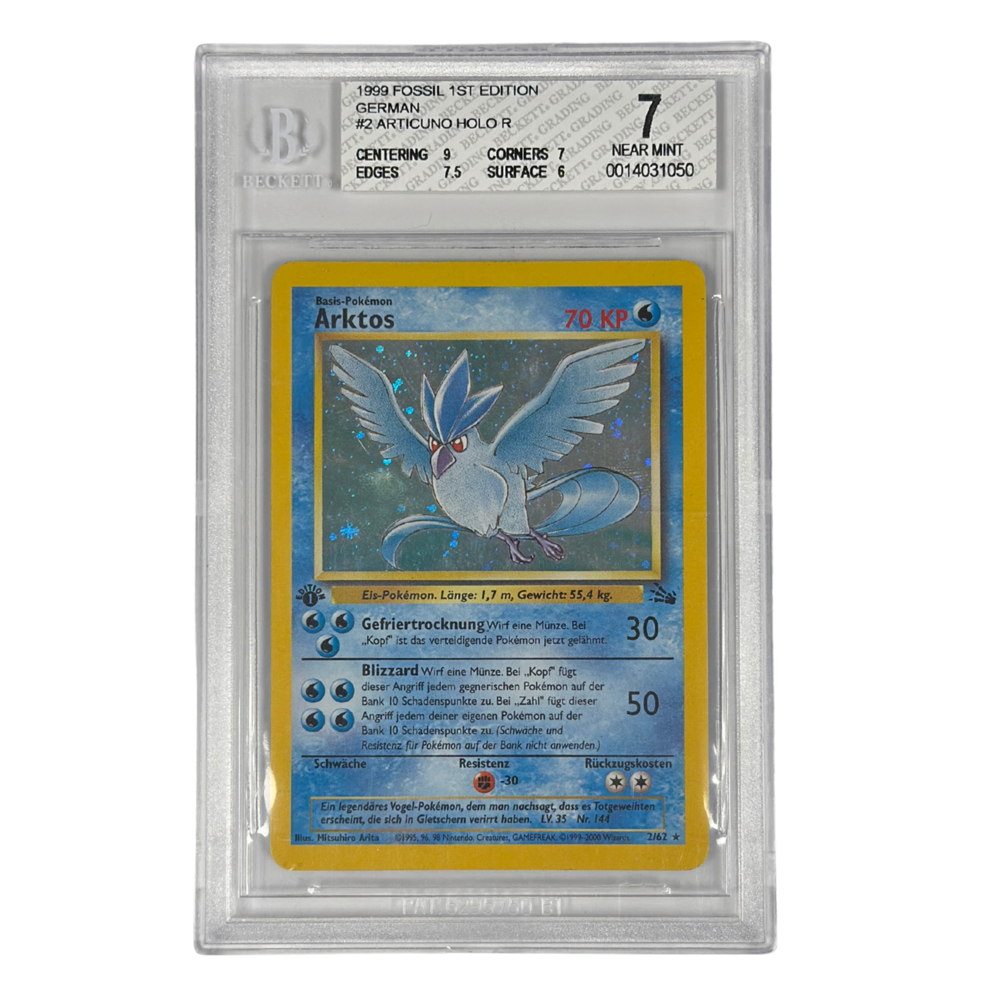 Pokémon - Arktos Holo #2/62 (Fossil 1st Edition) – BGS 7 Near Mint