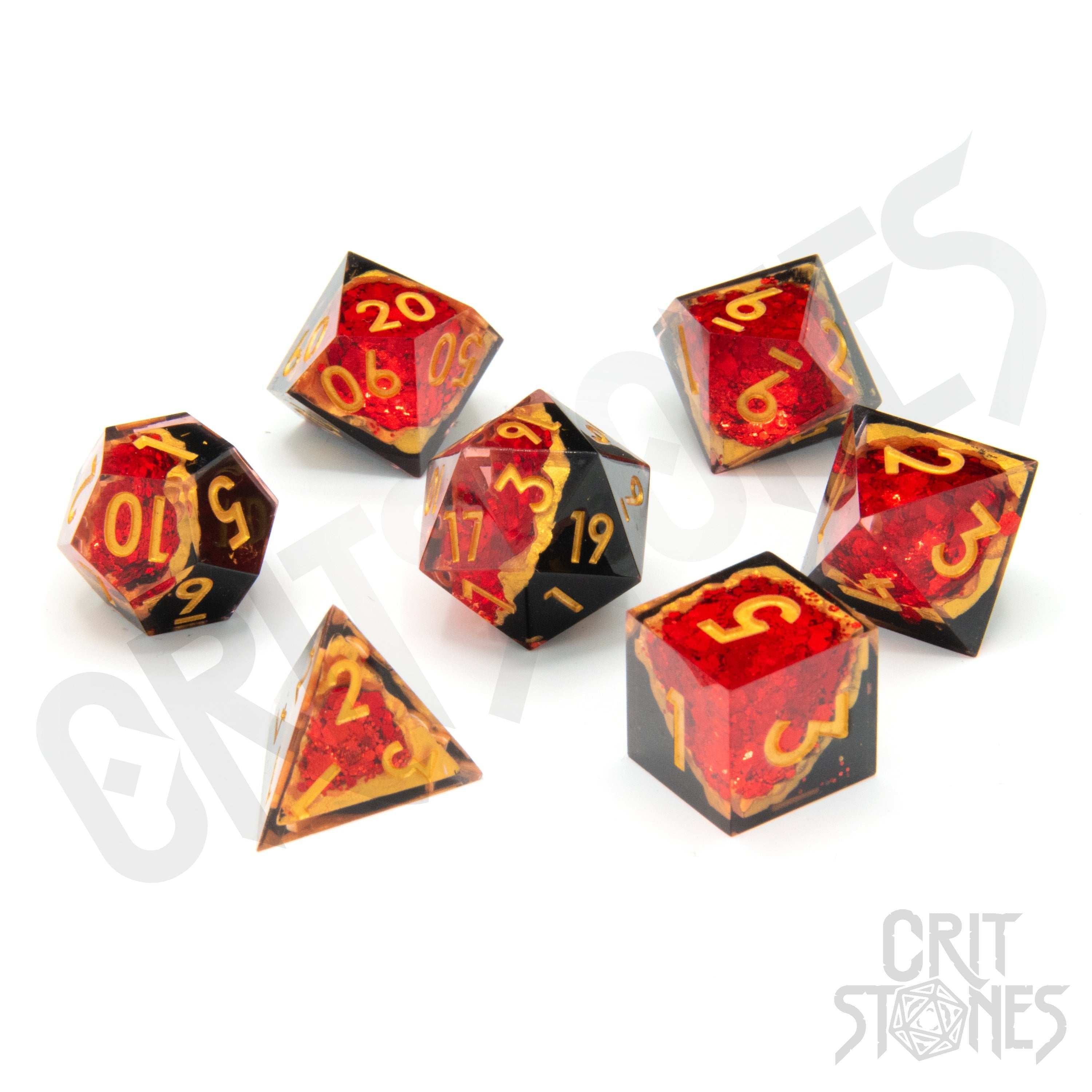 Glassstaff - Gemcutter's Ruby Geode RPG Dice Set - CritStones Dice