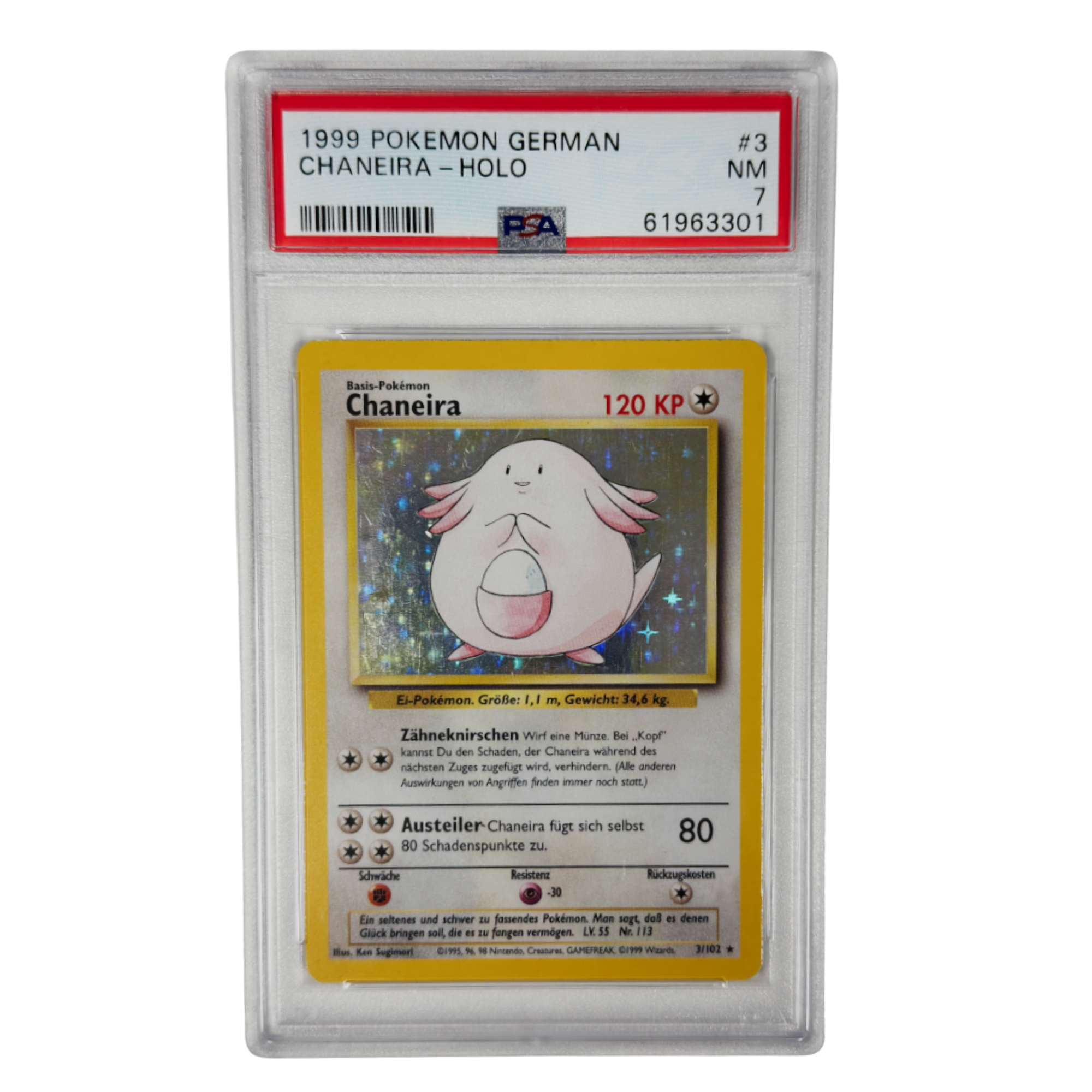 Pokémon - Chaneira Holo #3/102 Base Set (1999) Deutsch – PSA 7 NM
