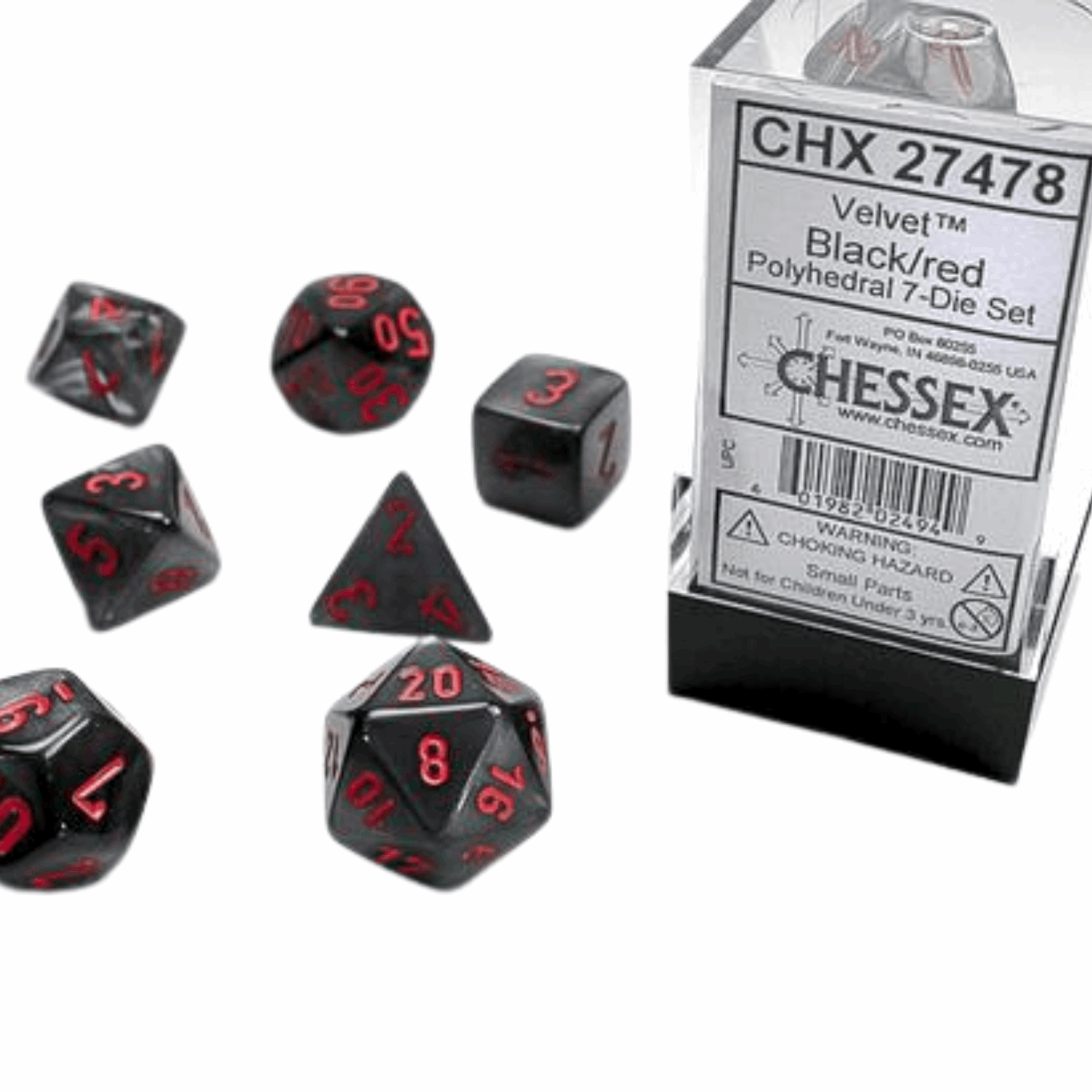 Chessex - Velvet Black w/red Signature Polyhedral 7-Würfelset - cardcosmos