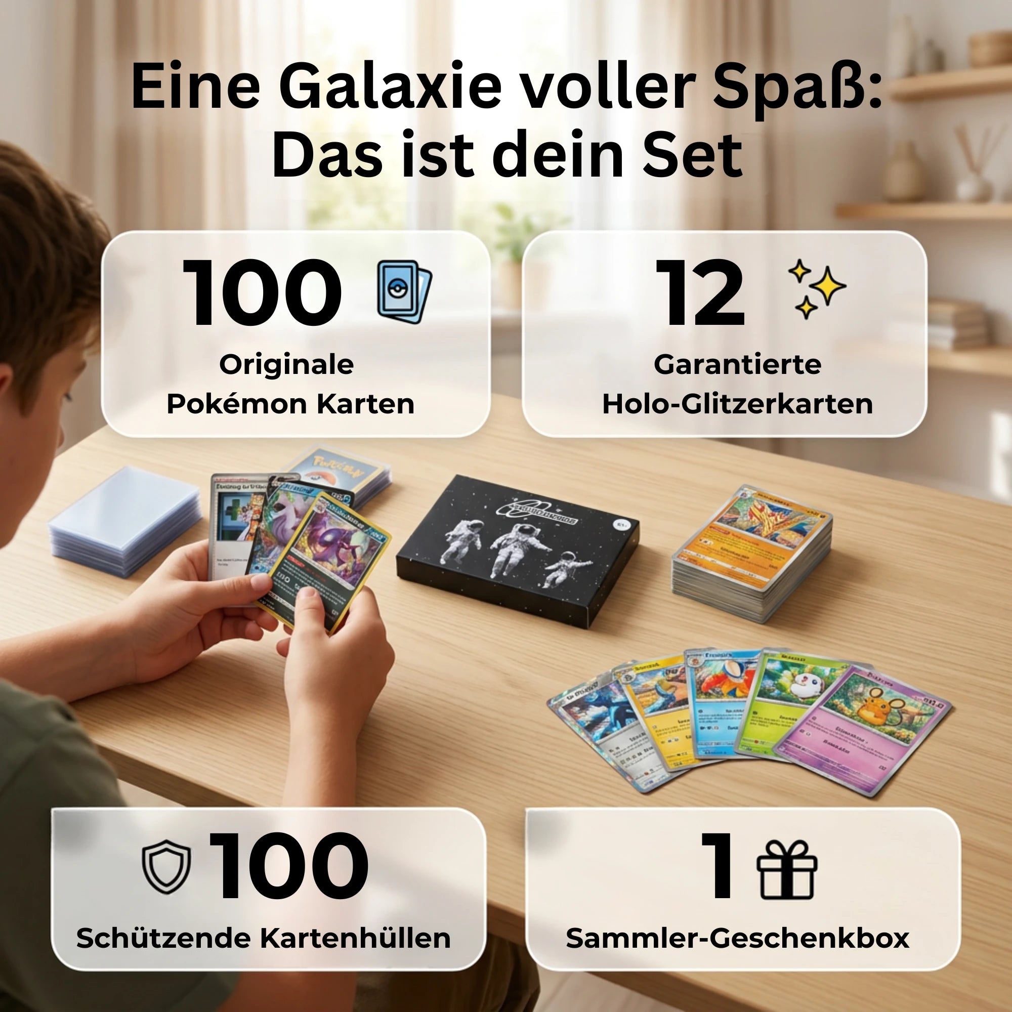 Pokémon Card Set German – 100 cards incl. 12 Holo + 100 Card Sleeves