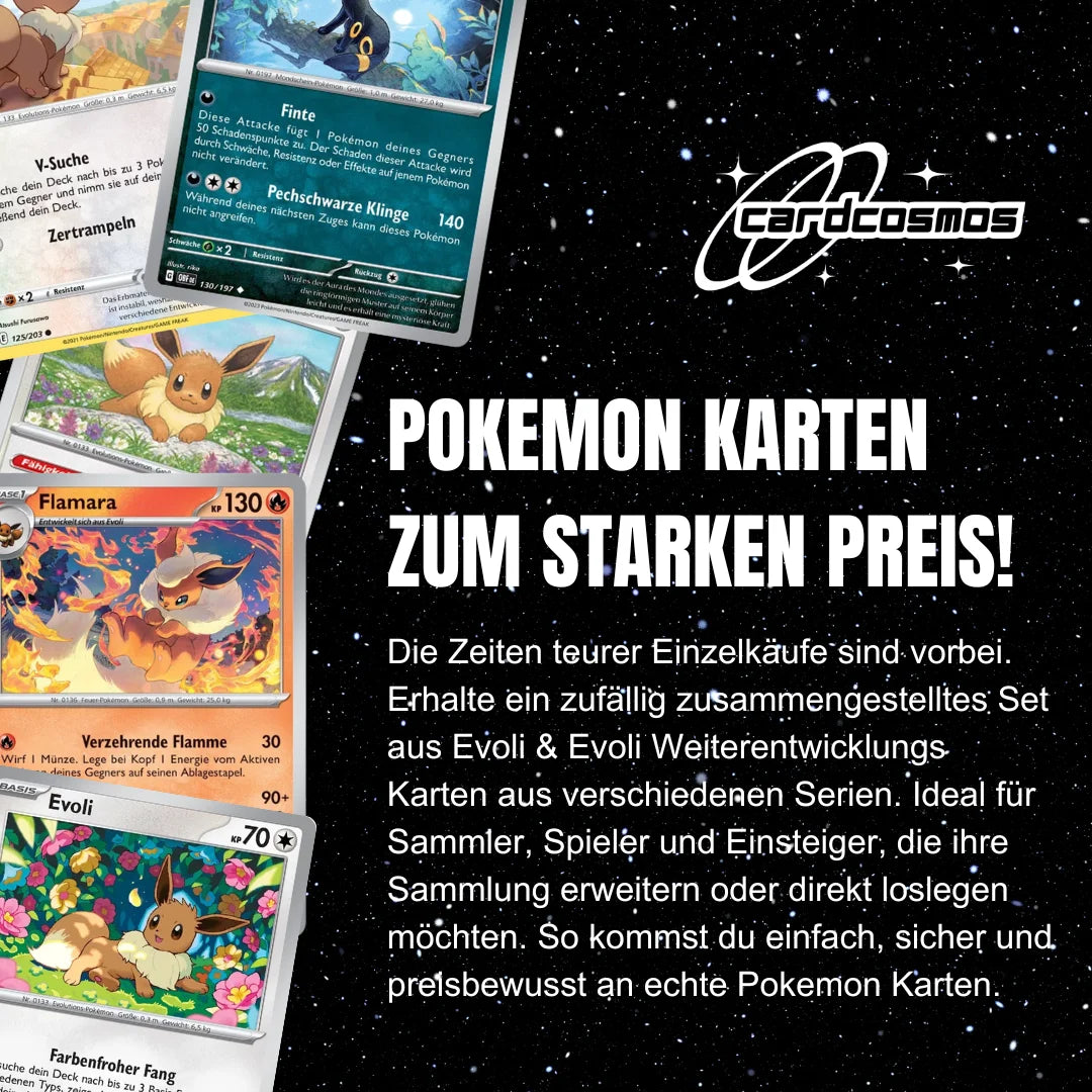 Pokémon Card Set English – 10 Eevee/Eevee & Evolutions Cards – Randomly Assembled