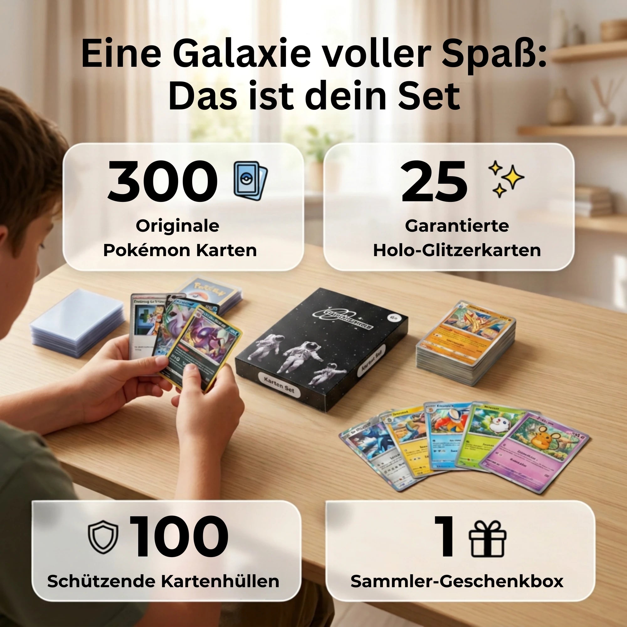 Pokémon Karten Set Englisch – 200 Karten inkl. 25 Holo + 100 Kartenhüllen