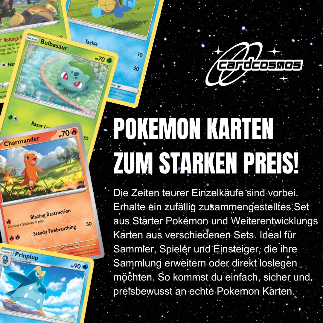 Pokémon Karten Set Englisch – 10 Karten Starter Pokémon & Entwicklungen – Zufällig zusammengestellt