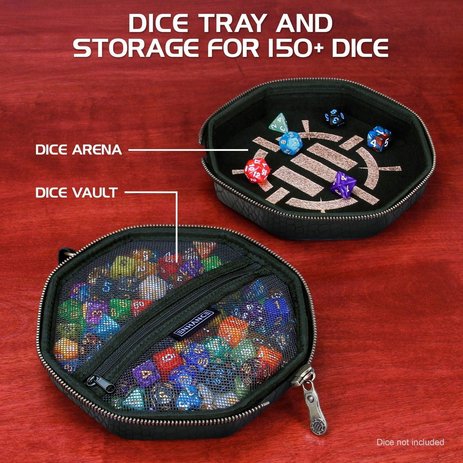 ENHANCE DnD Dice Tray and Dice Case - Dragon Black - cardcosmos