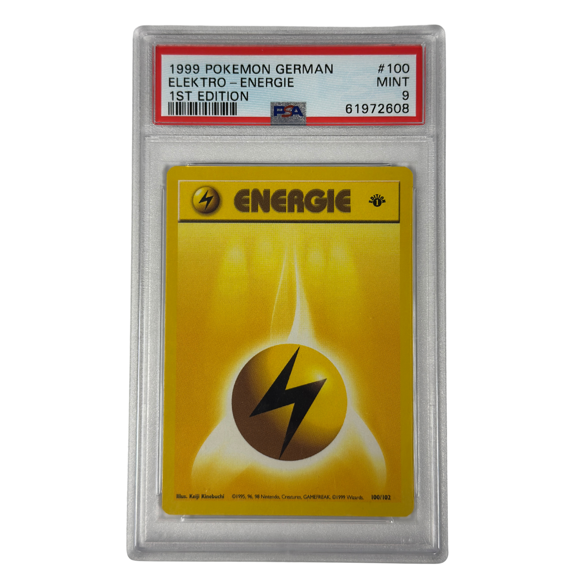 Pokémon - Lightning Energy 1st Edition #100/102 Base Set (1999) German – PSA 9 Mint
