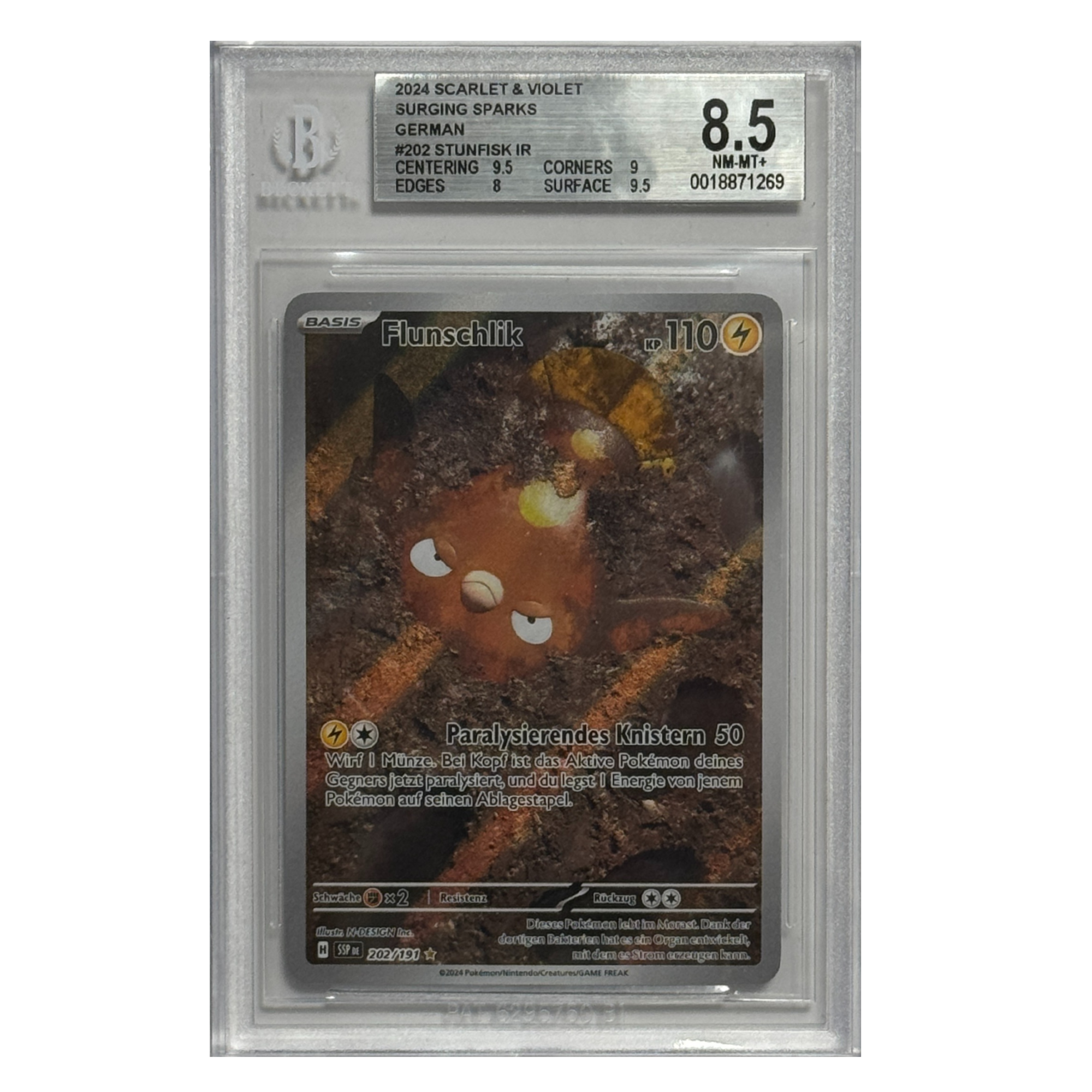 Pokémon – Flunschlik IR #202 (Surging Sparks) – BGS 8.5 NM-MT+ - Cardcosmos