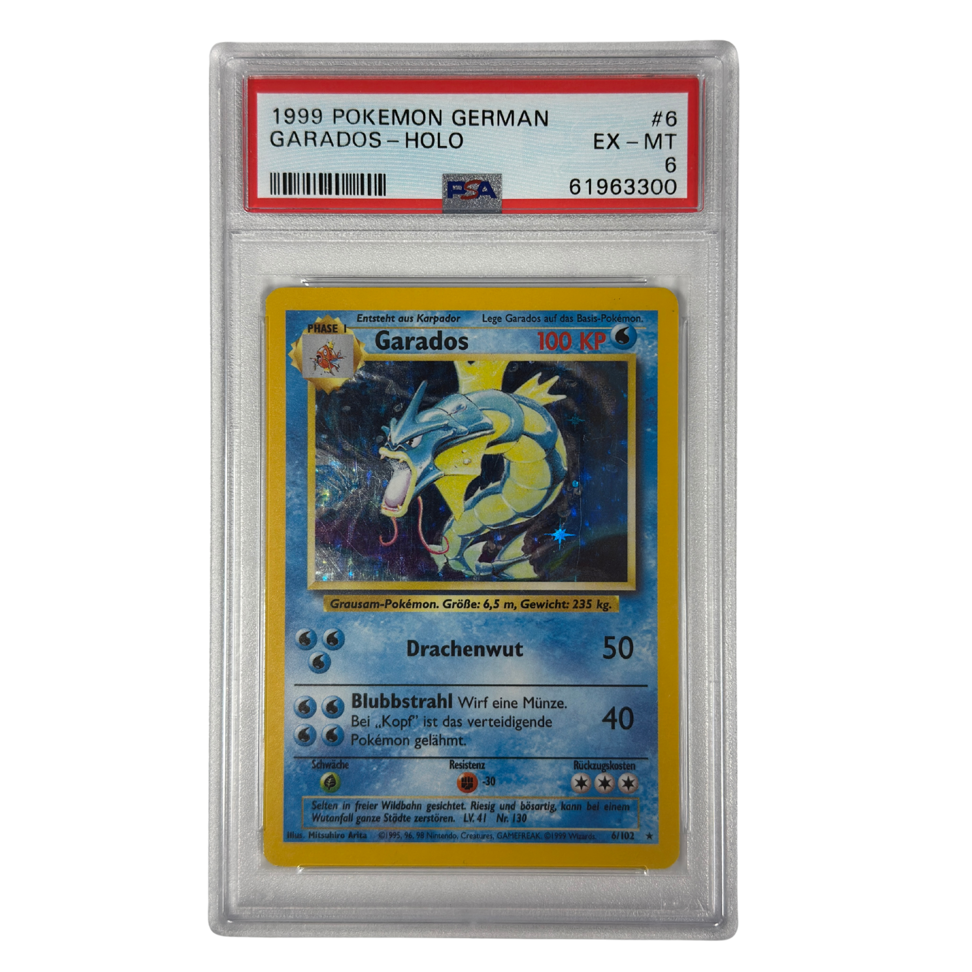 Pokémon - Gyarados Holo #6/102 Base Set (1999) German – PSA 6 EX-MT