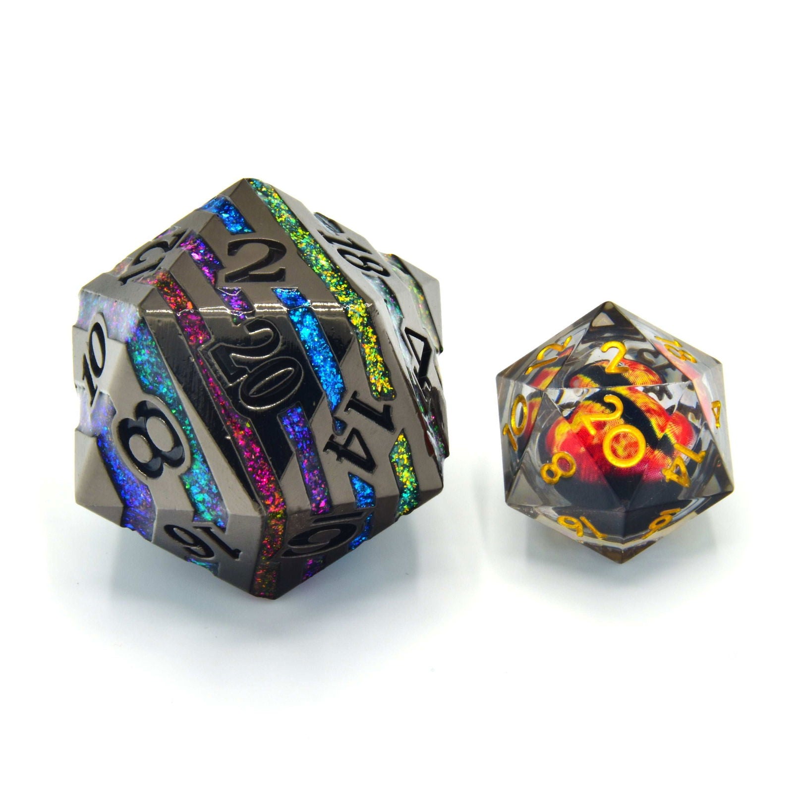 Glassstaff - Rainbow Rift 33mm Metal D20 - CritStones Dice - cardcosmos 2 Würfel