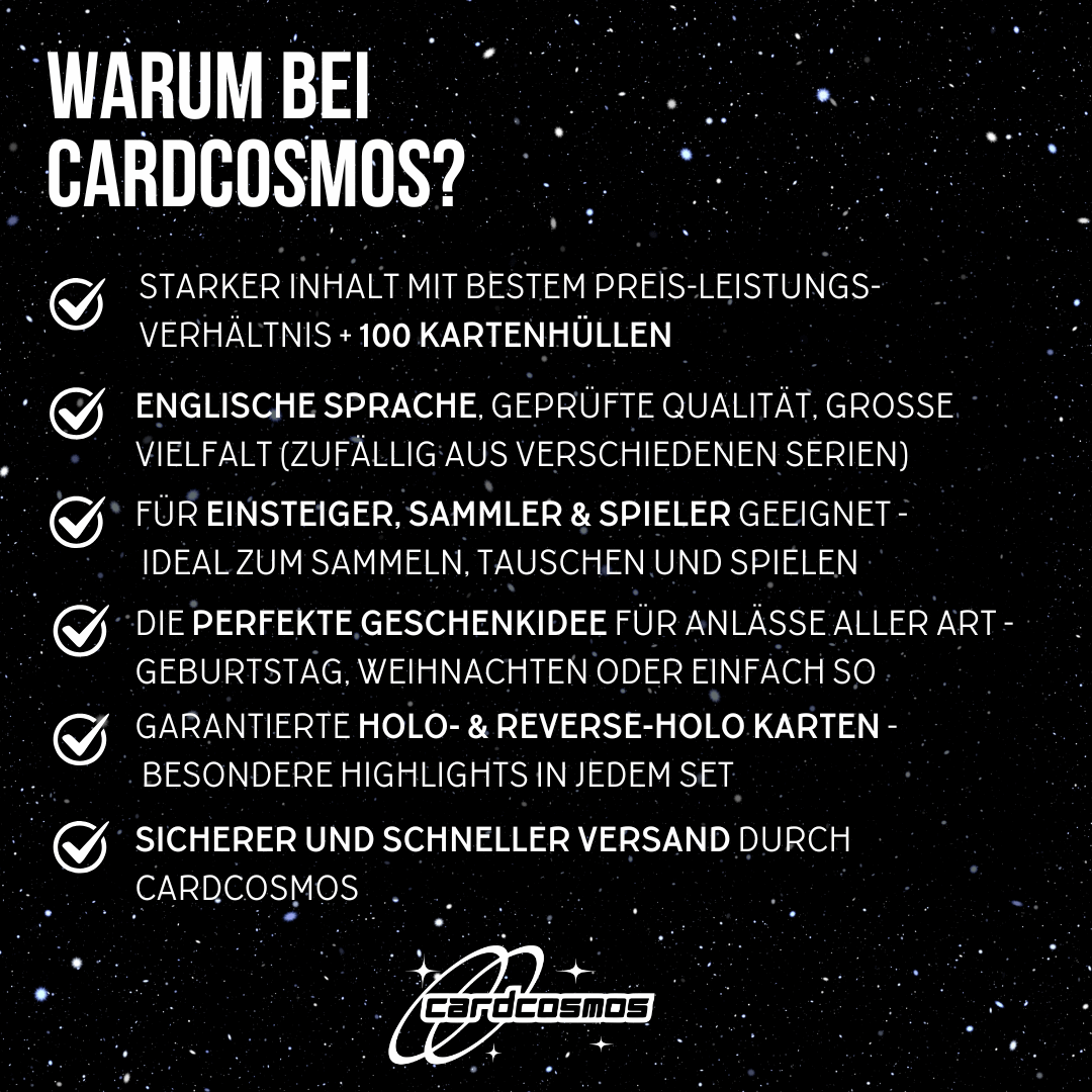 Pokémon Karten Set Englisch – 30 Karten inkl. 4 Holo + 100 Kartenhüllen