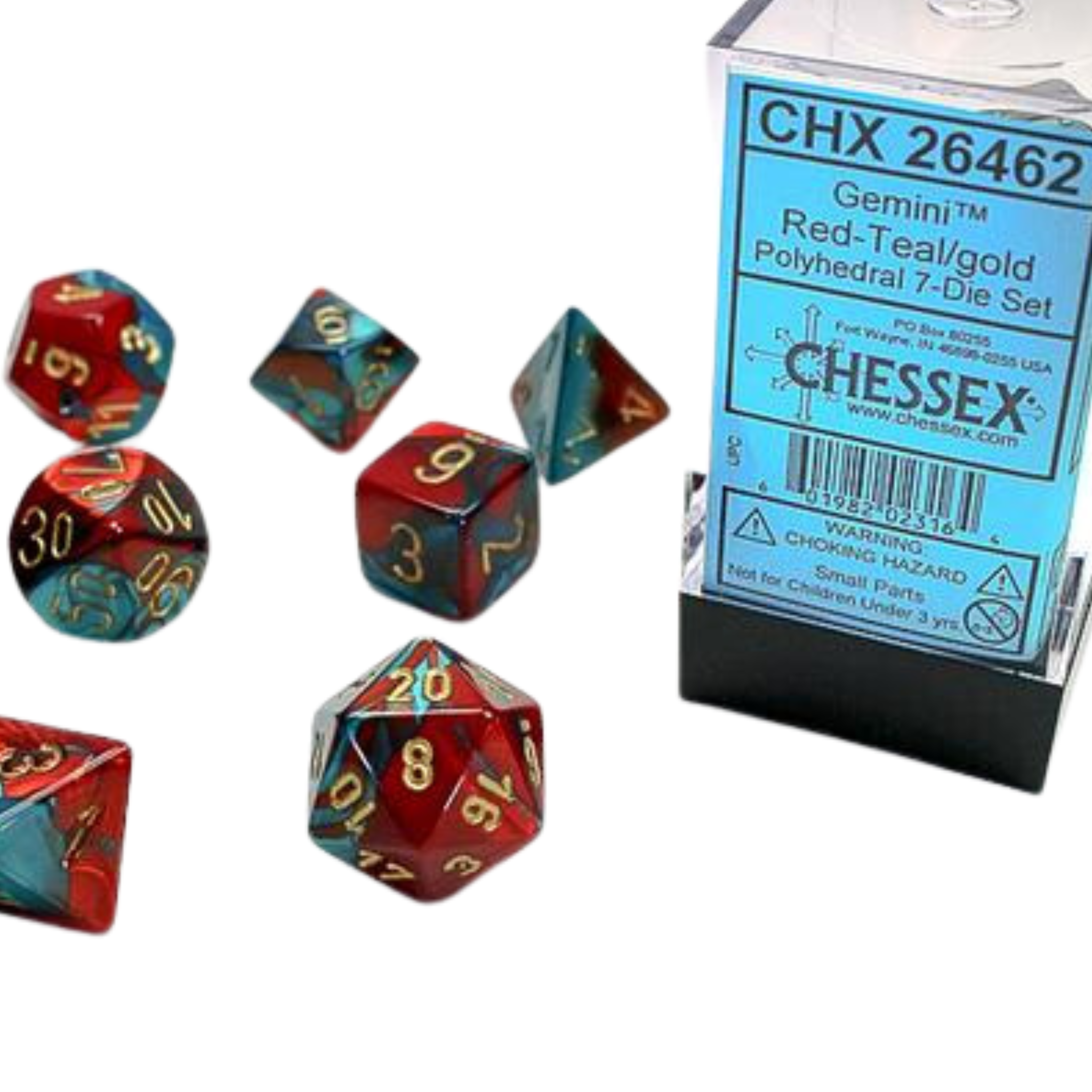 Chessex - Red-Teal with gold Gemini Polyhedral 7-Würfelset