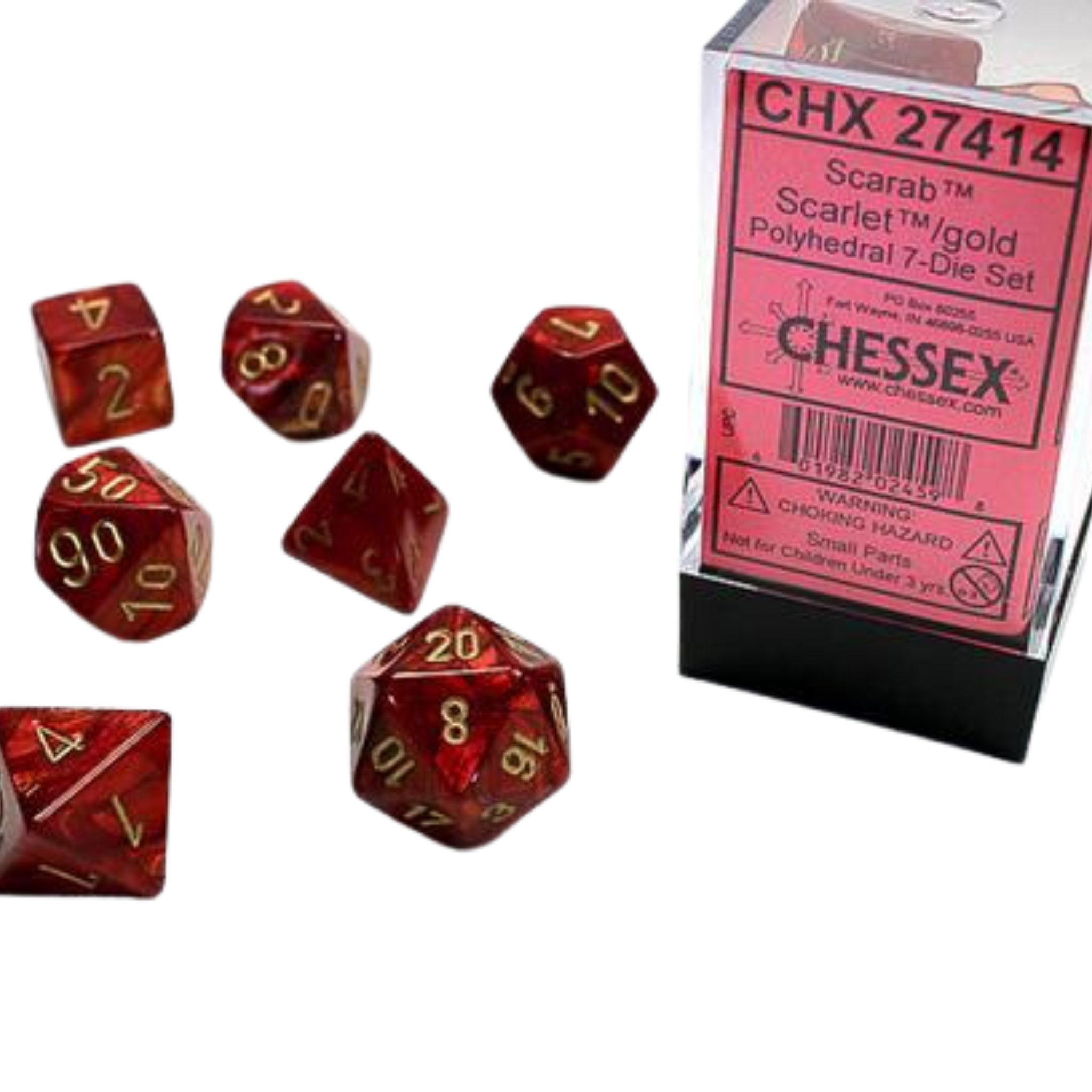 Chessex - Scarab Scarlet w/gold Signature Polyhedral 7-Würfelset