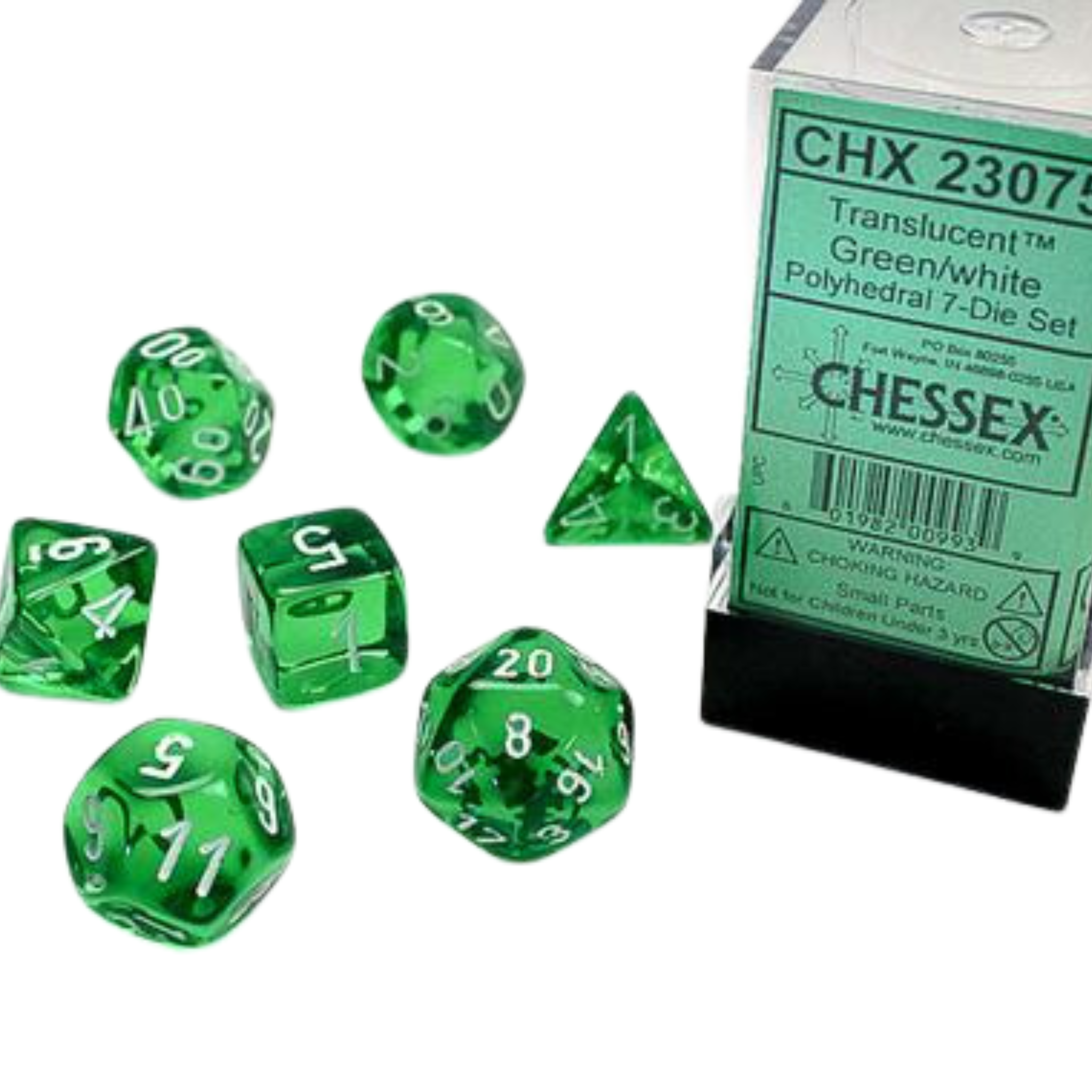 Chessex - Green w/white Translucent Polyhedral 7-Würfelset