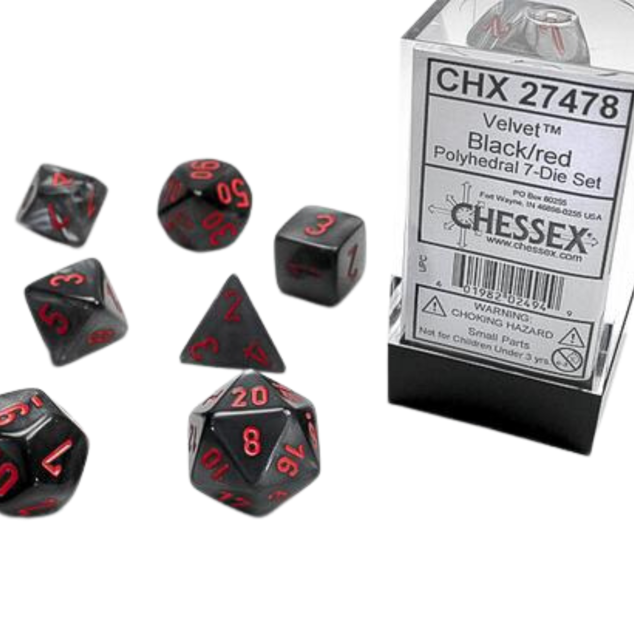 Chessex - Velvet Black w/red Signature Polyhedral 7-Würfelset