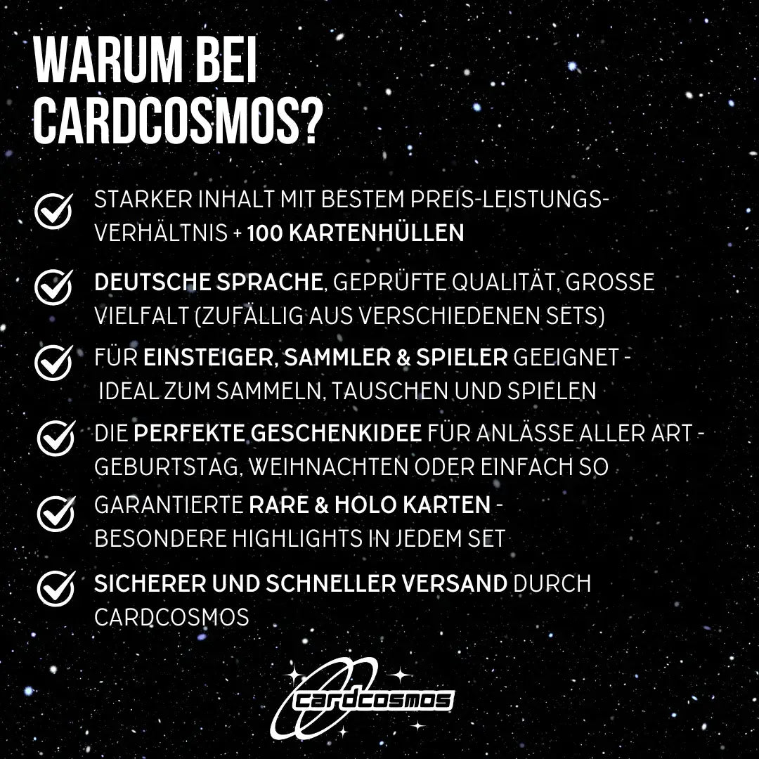 Magic: The Gathering Karten Set Deutsch – 50 Karten inkl. 4 Rares & 1 Foil + 100 Kartenhüllen