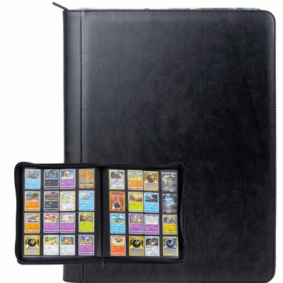 cardcosmos - 16 Pocket Zip Premium XXL Leather Binder - Schwarz
