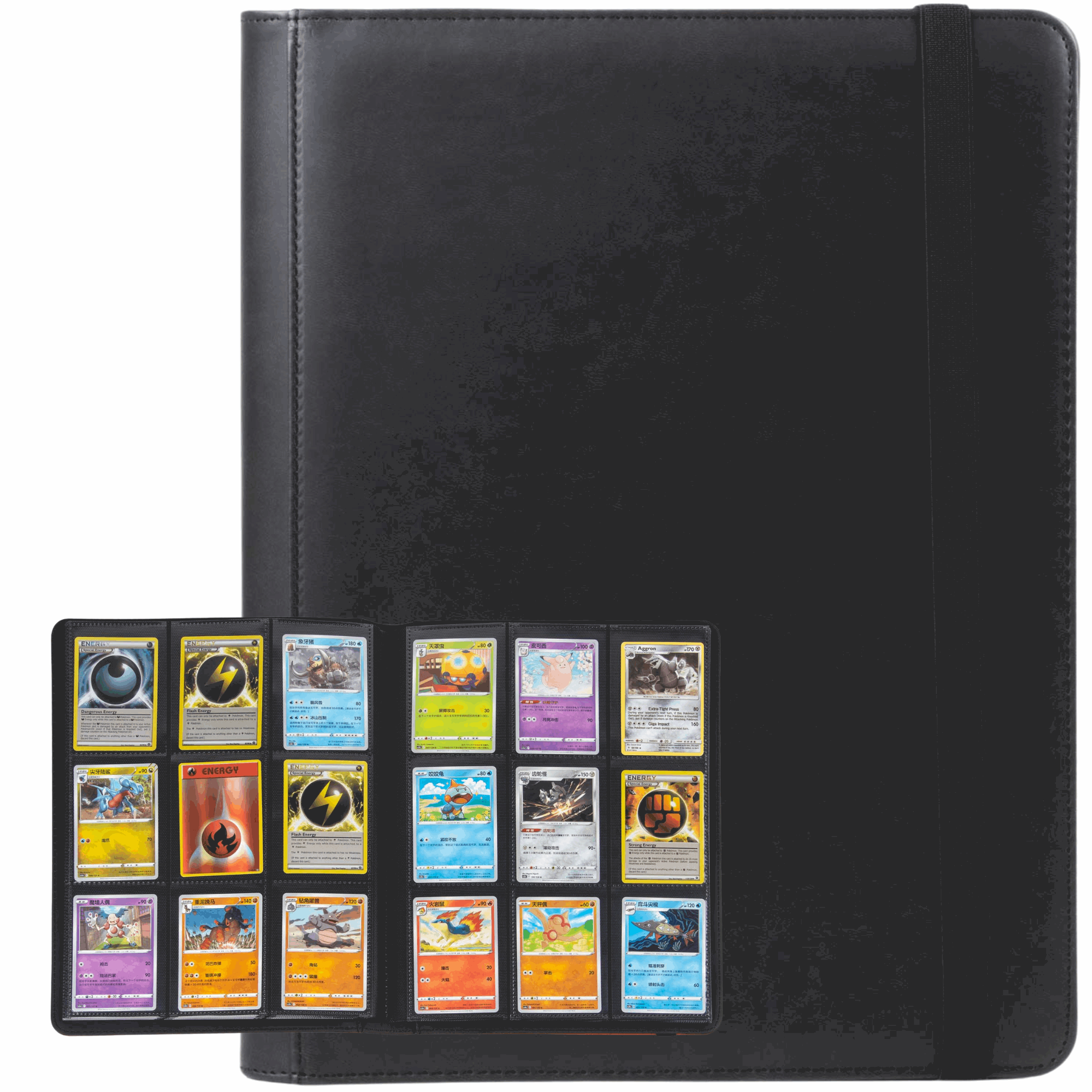 cardcosmos - 9 Pocket Strap Premium Leather Binder - Schwarz