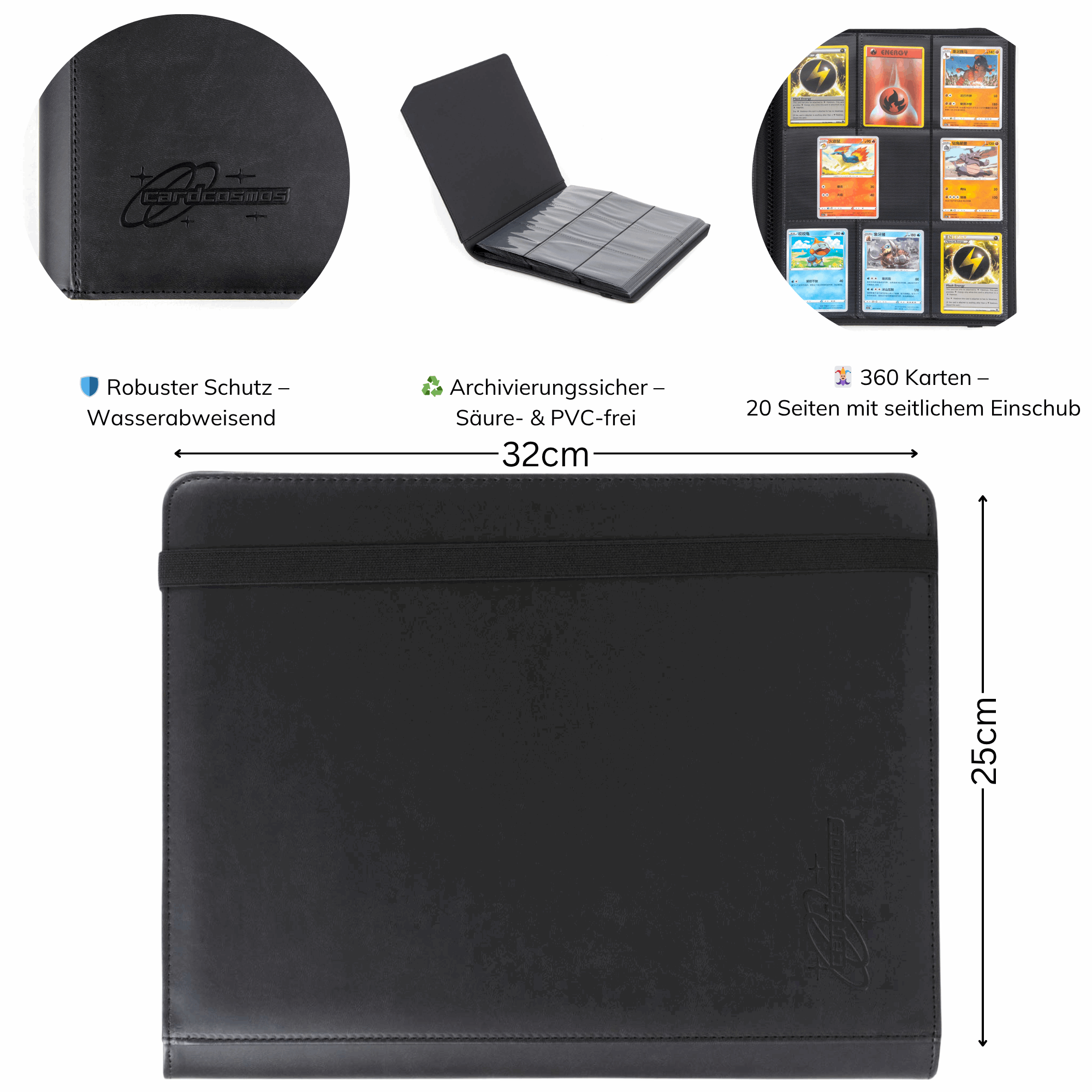 cardcosmos - 9 Pocket Strap Premium Leather Binder - Schwarz